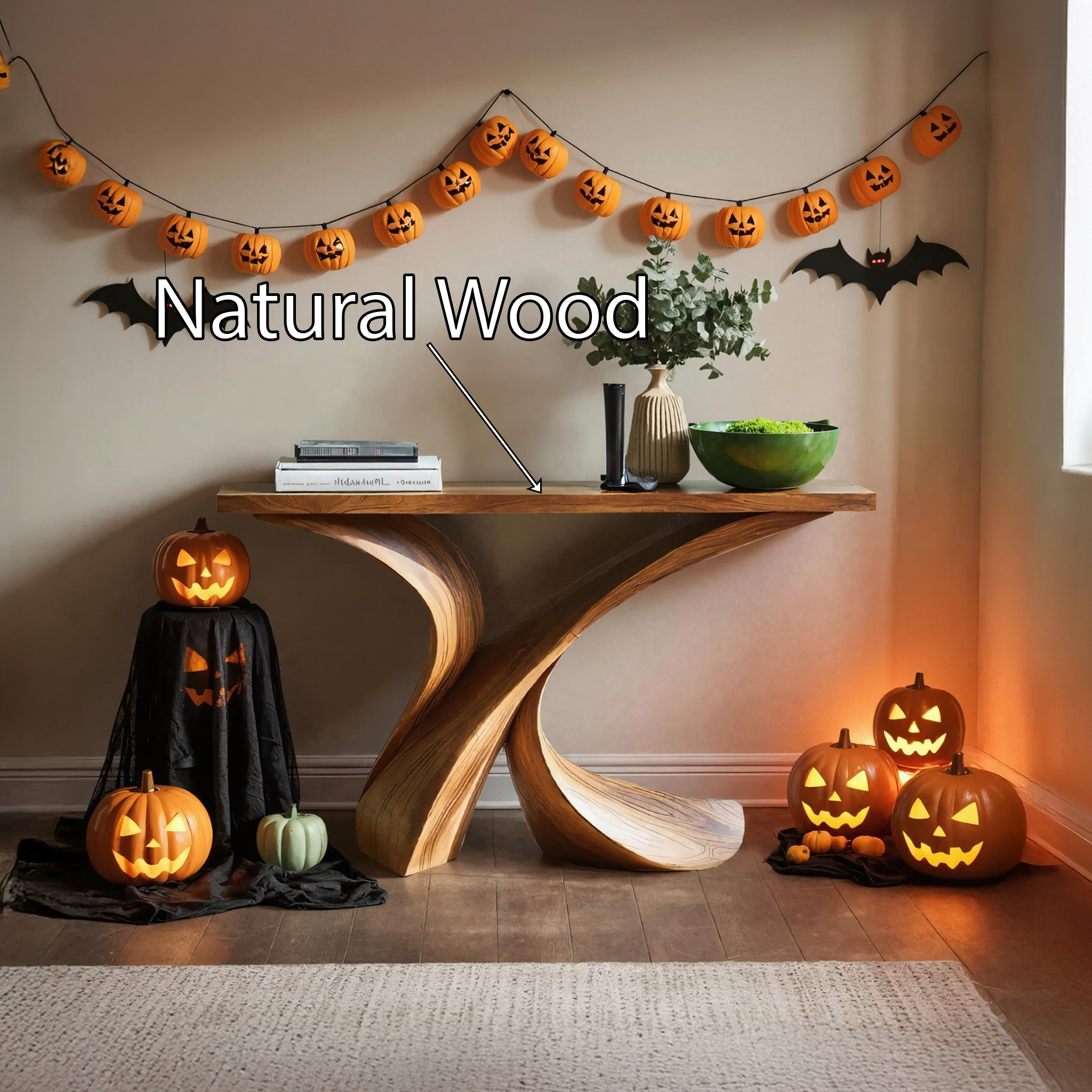 Mid Century Wooden Live Edge Console Table For Living Room Halloween Decor SILDTTRHCS001