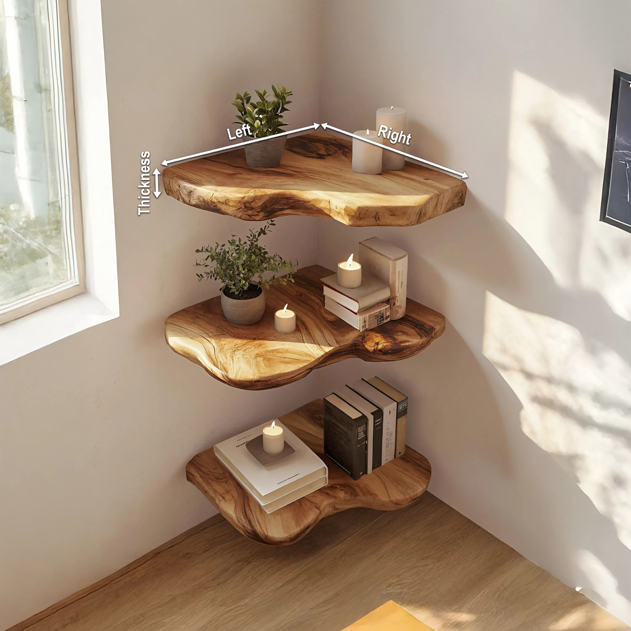 Modern Solid Wood Corner Shelf For Entryway Design And Display SILDTTRCN004