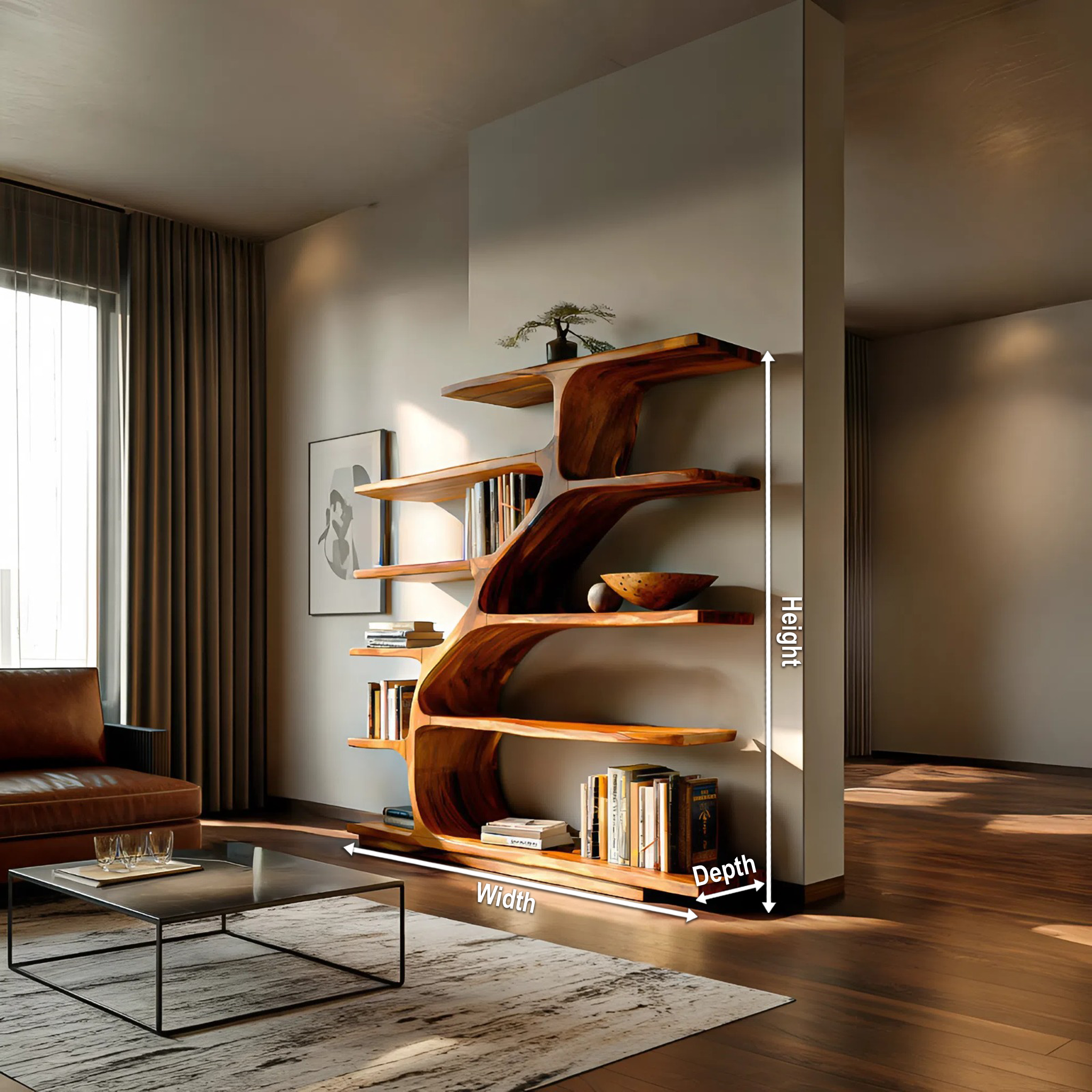 Organic Modern Bookshelf With Flowing Curves For Home Decor RTTHTTBS056