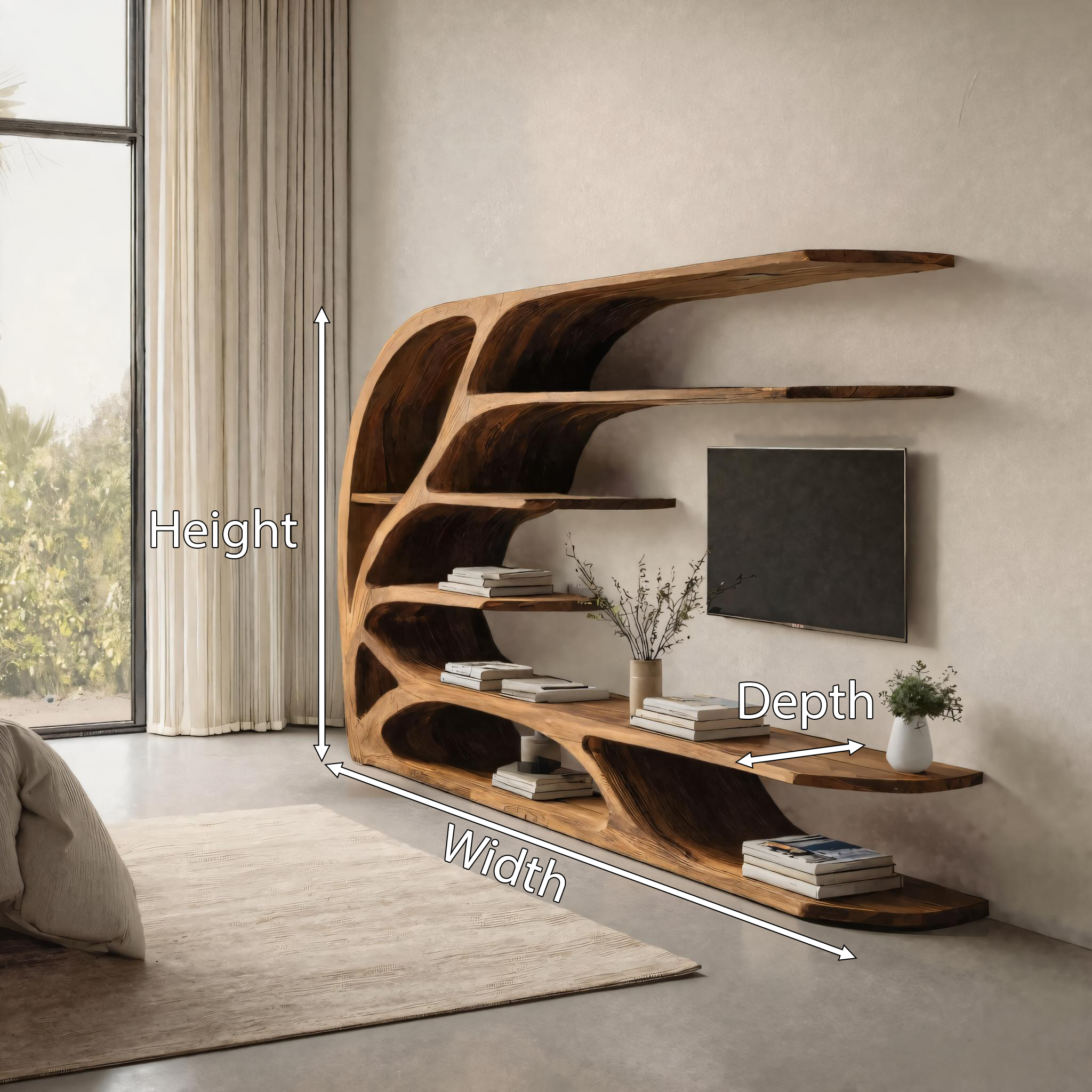 Modern Sculptural Wavy Carved Media Console For Living Room SITHHNTVC042