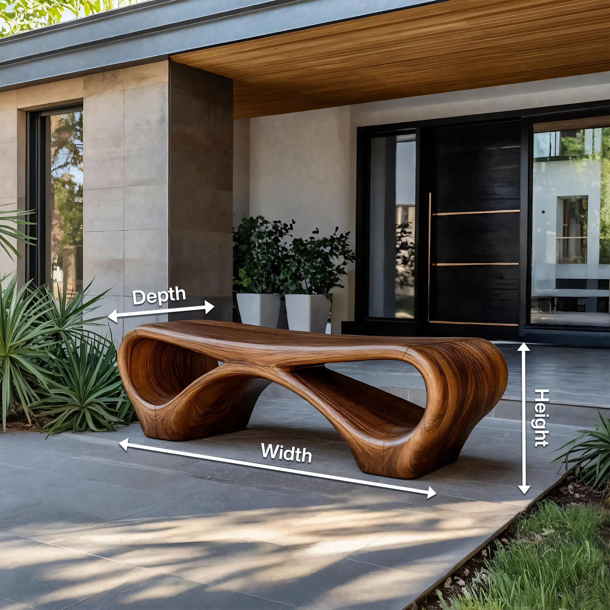 Modern Sculptural Outdoor Bench With Curved Design For Garden SITHTTGDB006