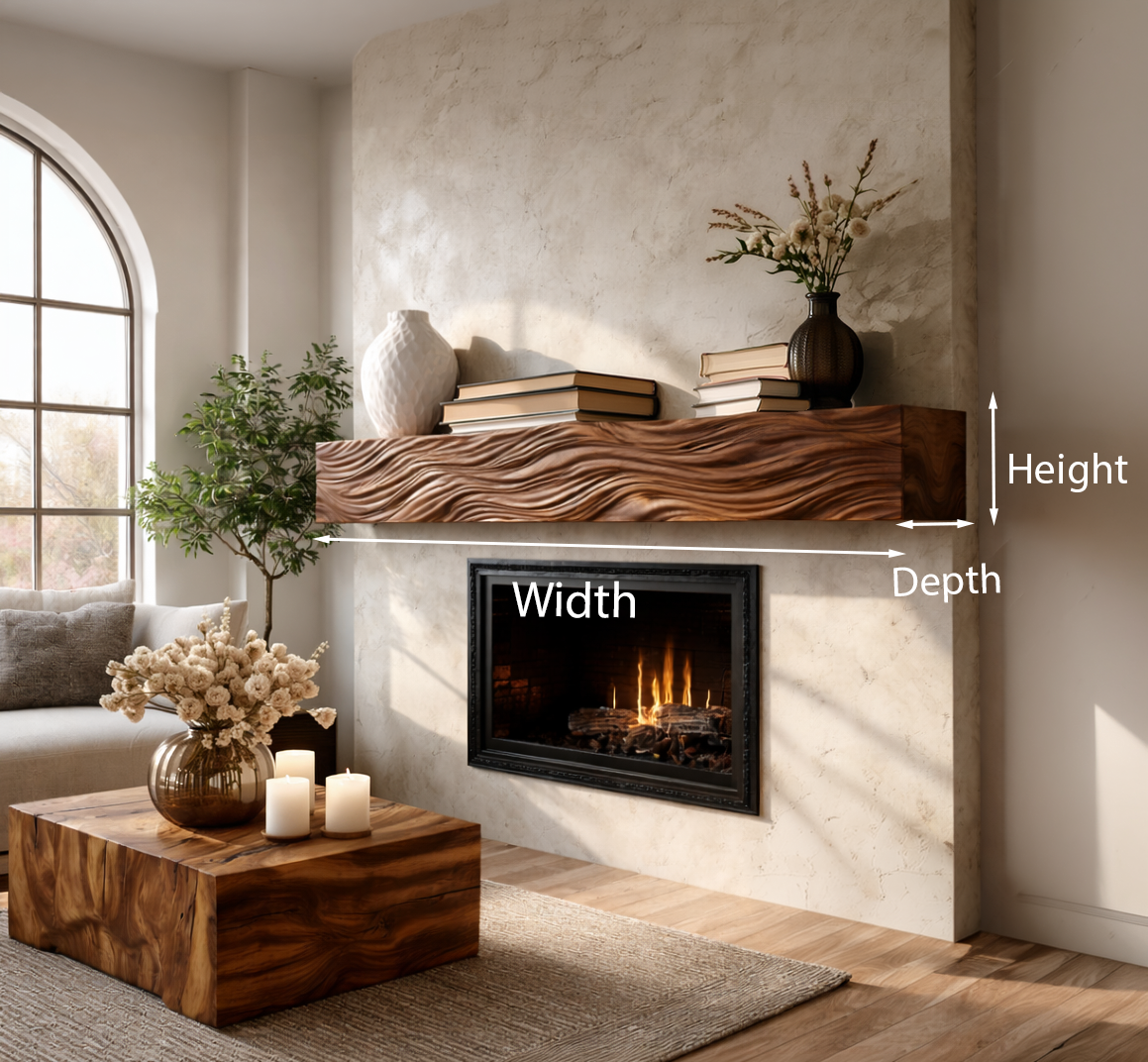 Rustic Wooden Floating Fireplace Shelf For Living Decor RTTHTTFS019