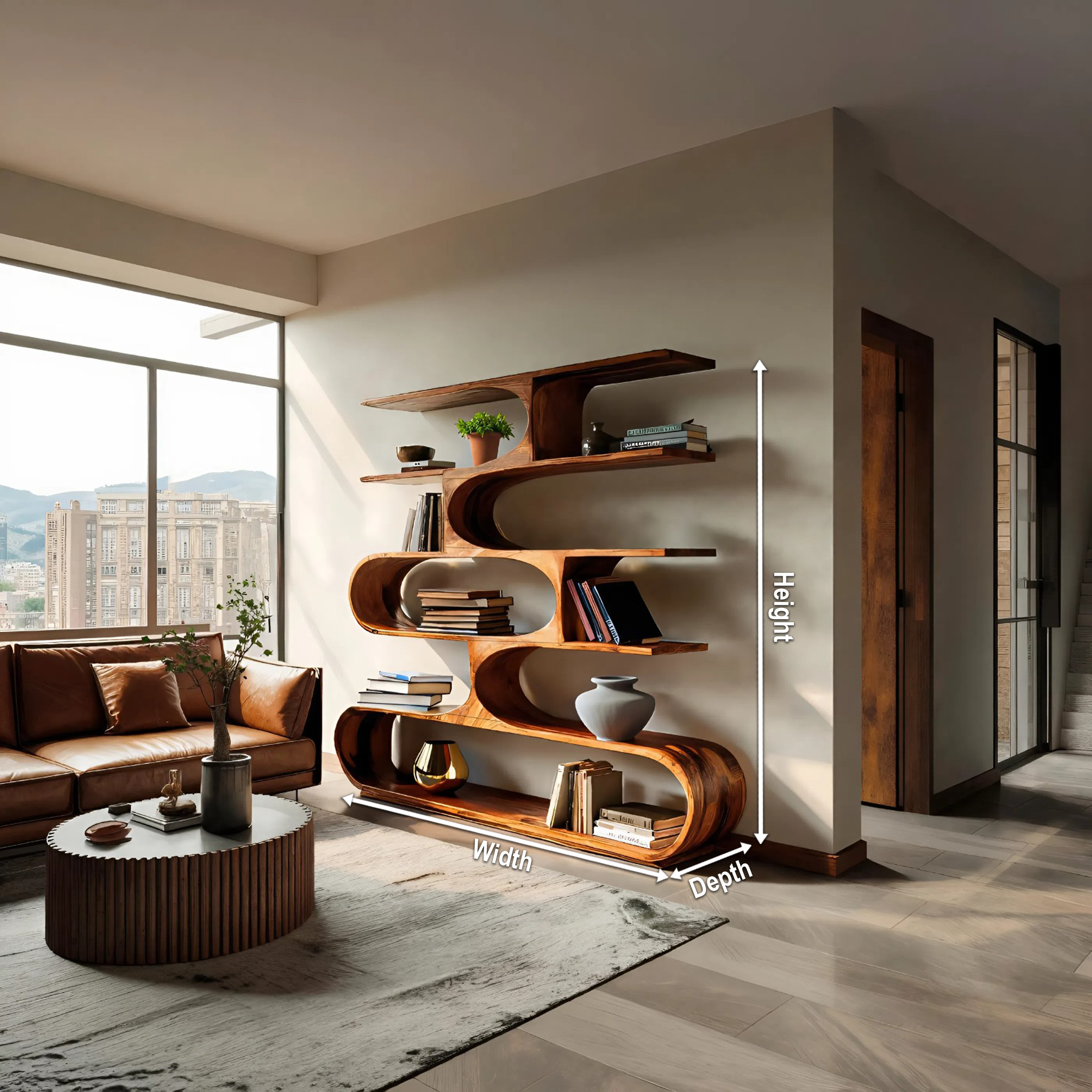Artistic Curved Bookcase For Living Room Decor RTTHTTBS054