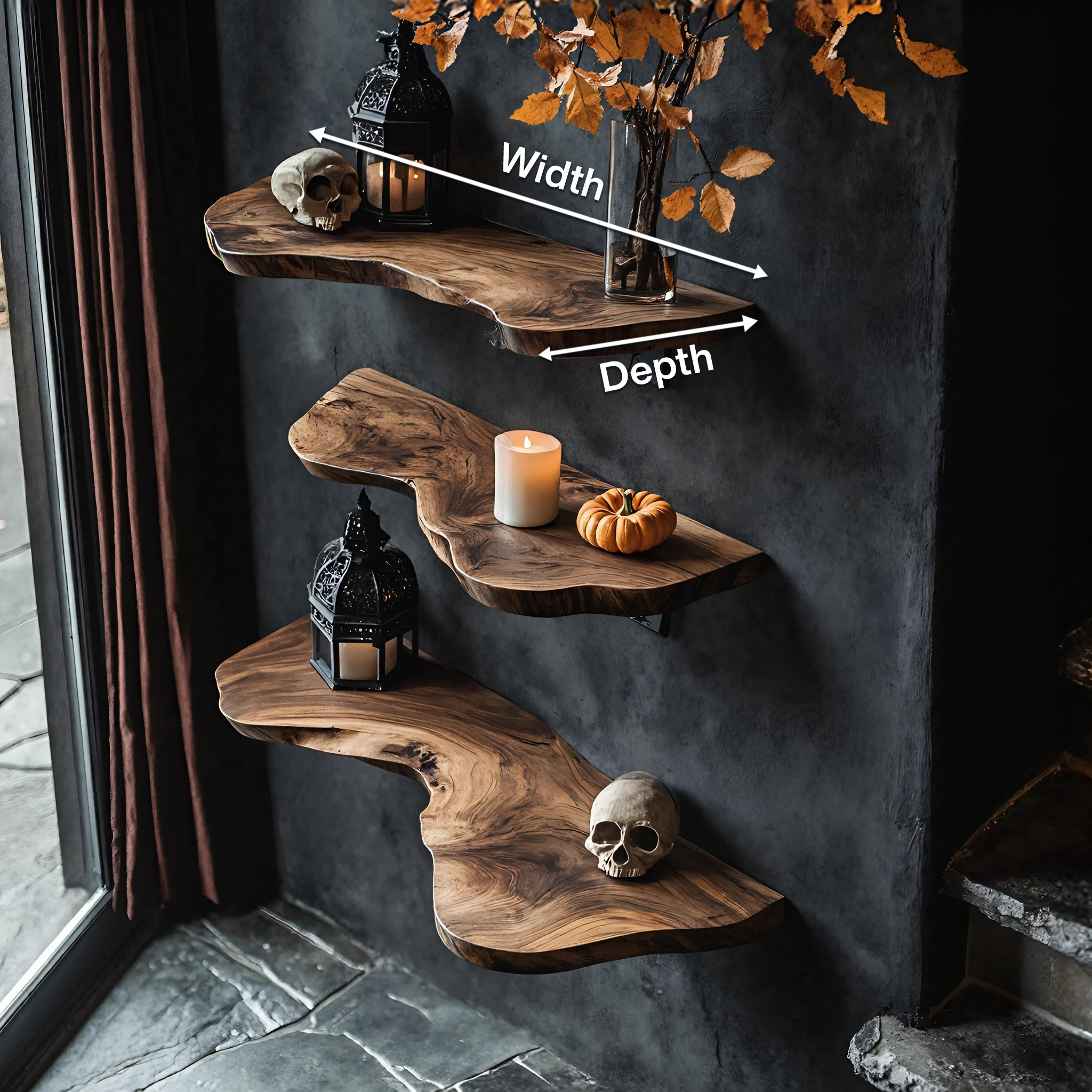 Handcrafted Live Edge Floating Shelf For Furniture Decor Halloween Inspiration SILDTTRHFL003