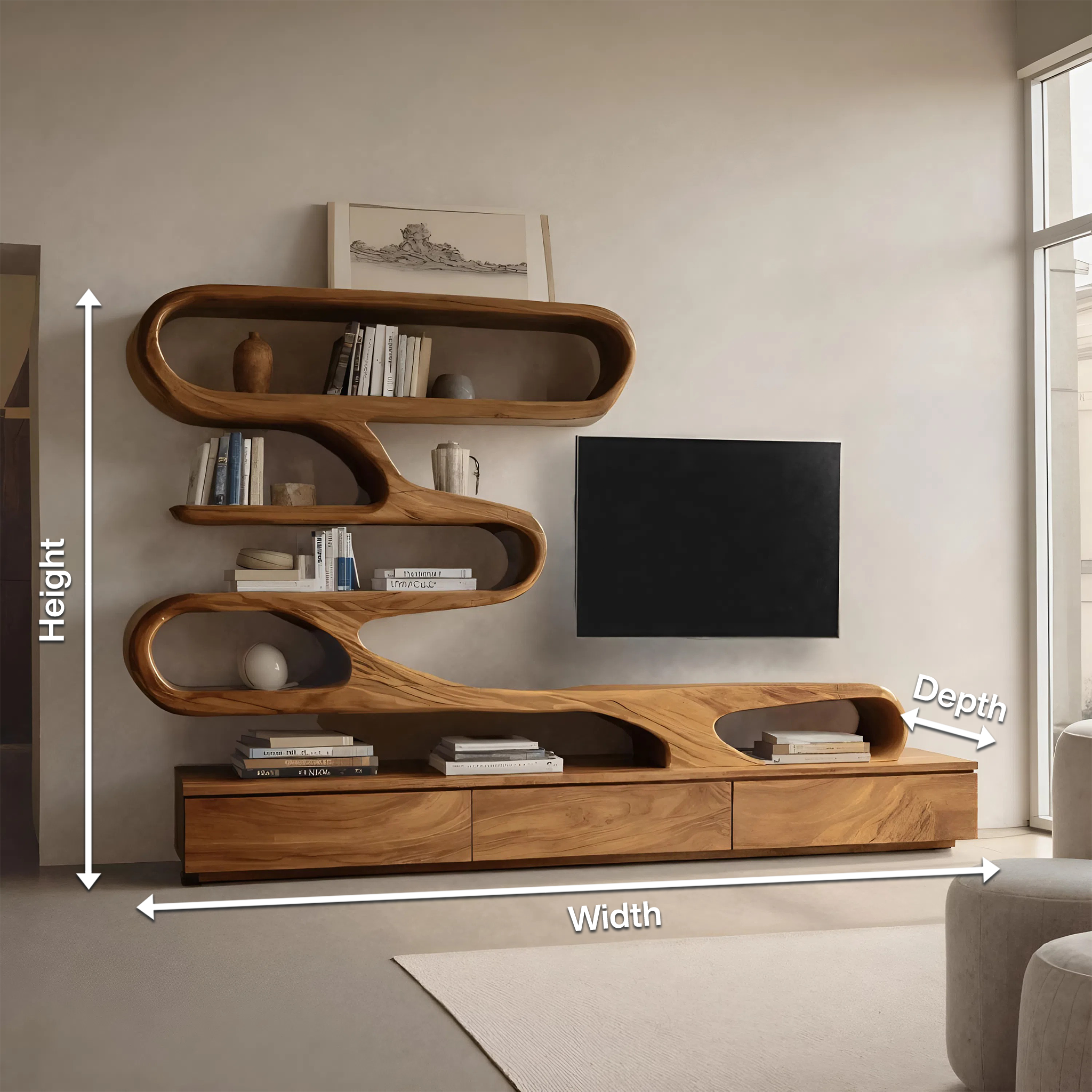 Modern Organic Wall TV Shelf System For Living Room SITHHNTVC036
