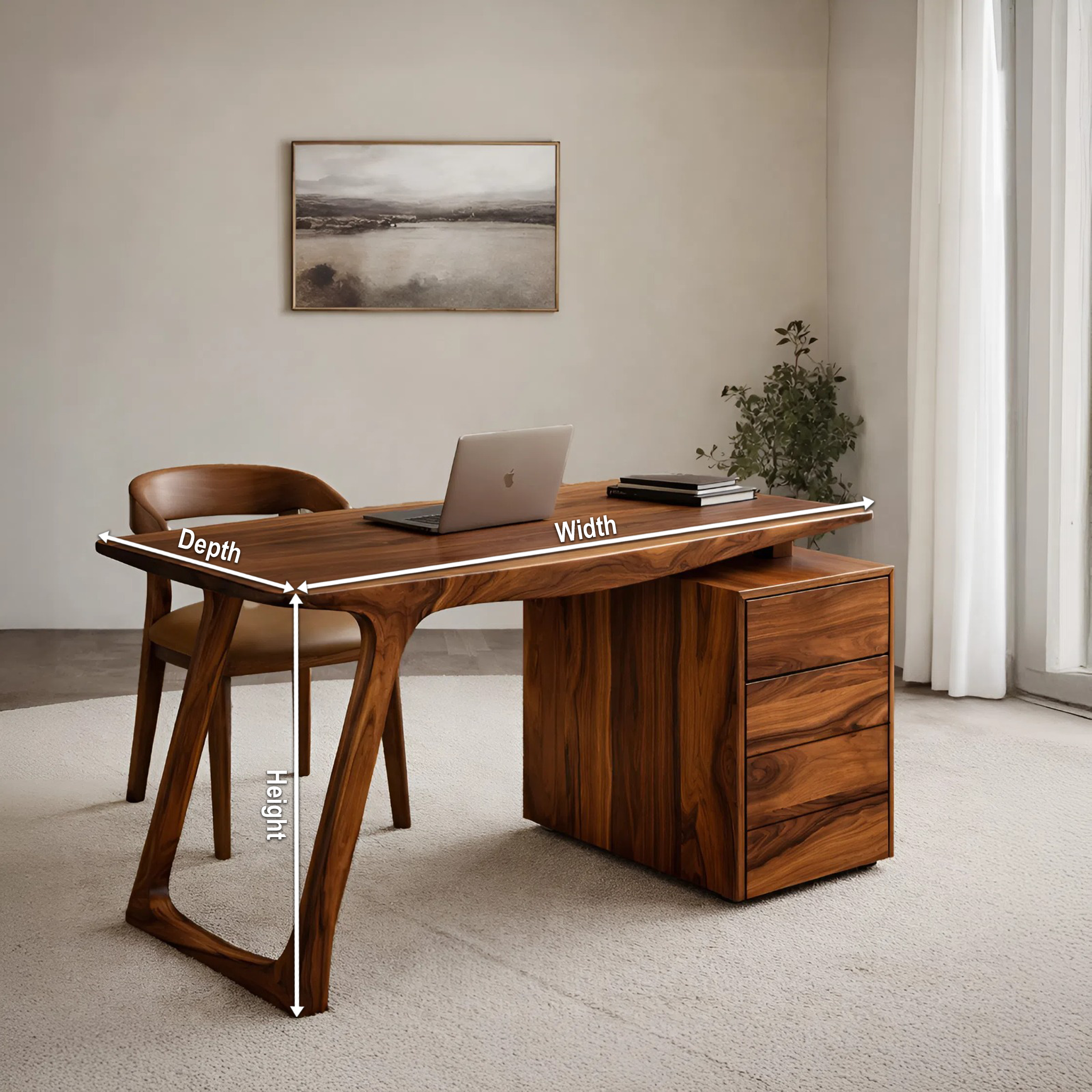 Contemporary Live Edge Office Desk With Storage Cabinet For Workspace SITHHNDE028