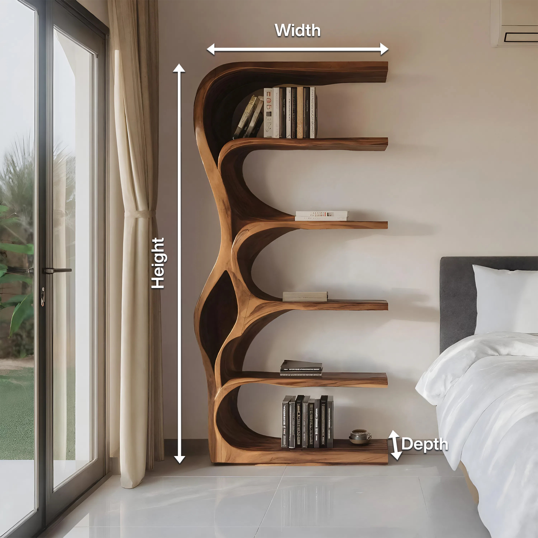 Organic Bookshelf With Curved Open Shelving For Bedroom Decor SITHHNBS067