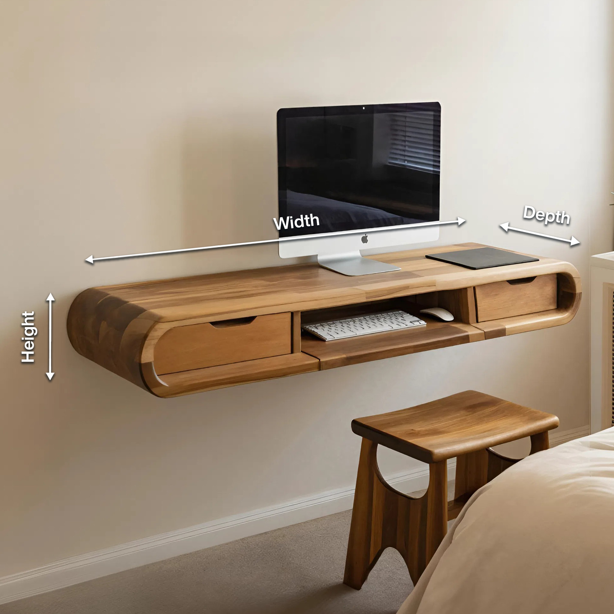 Modern Floating Wall Mounted Desk With Drawers For Bedroom And Office SITHHNFLD006