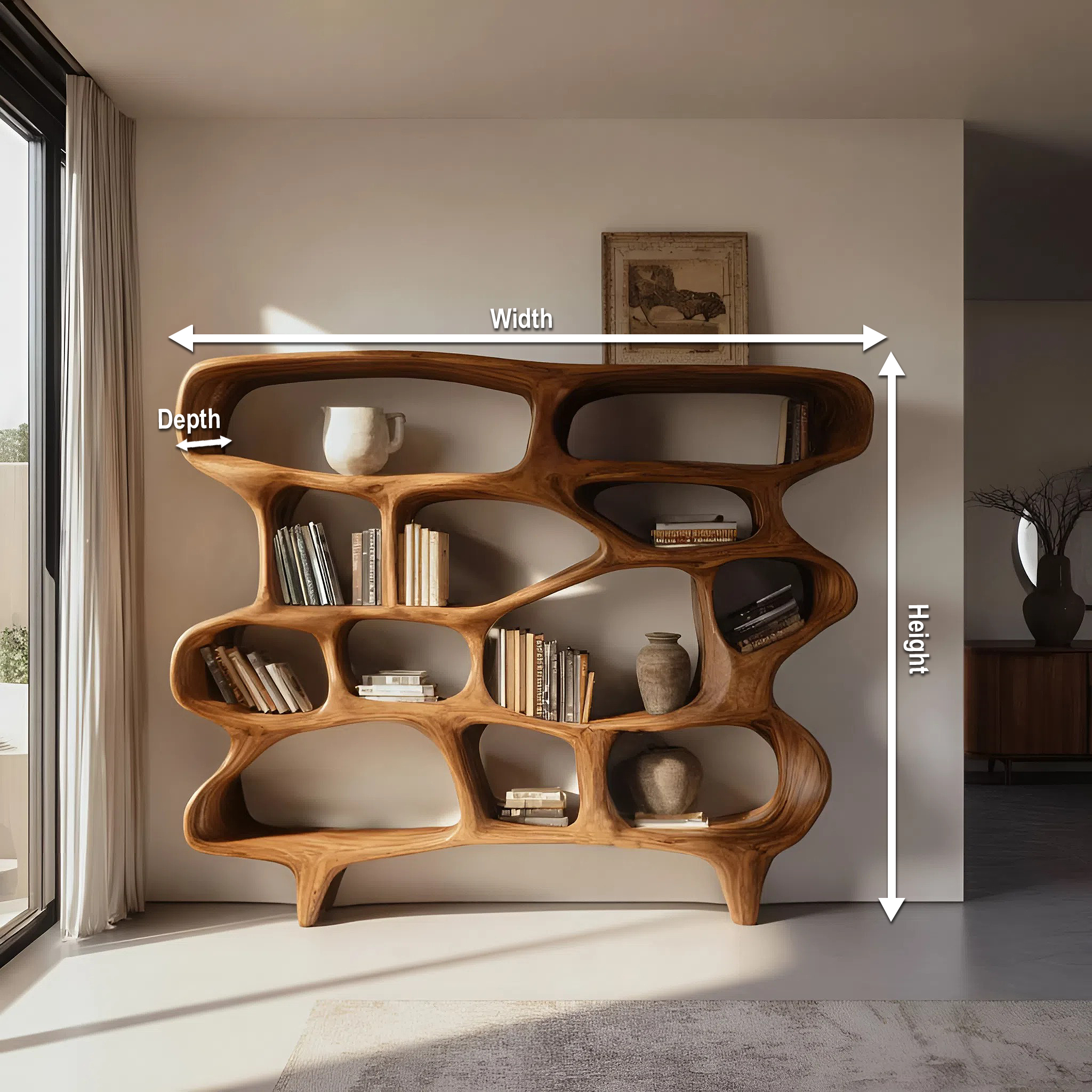 Organic Sculptural Bookshelf For Living Room Or Office Decor SITHHNBS065