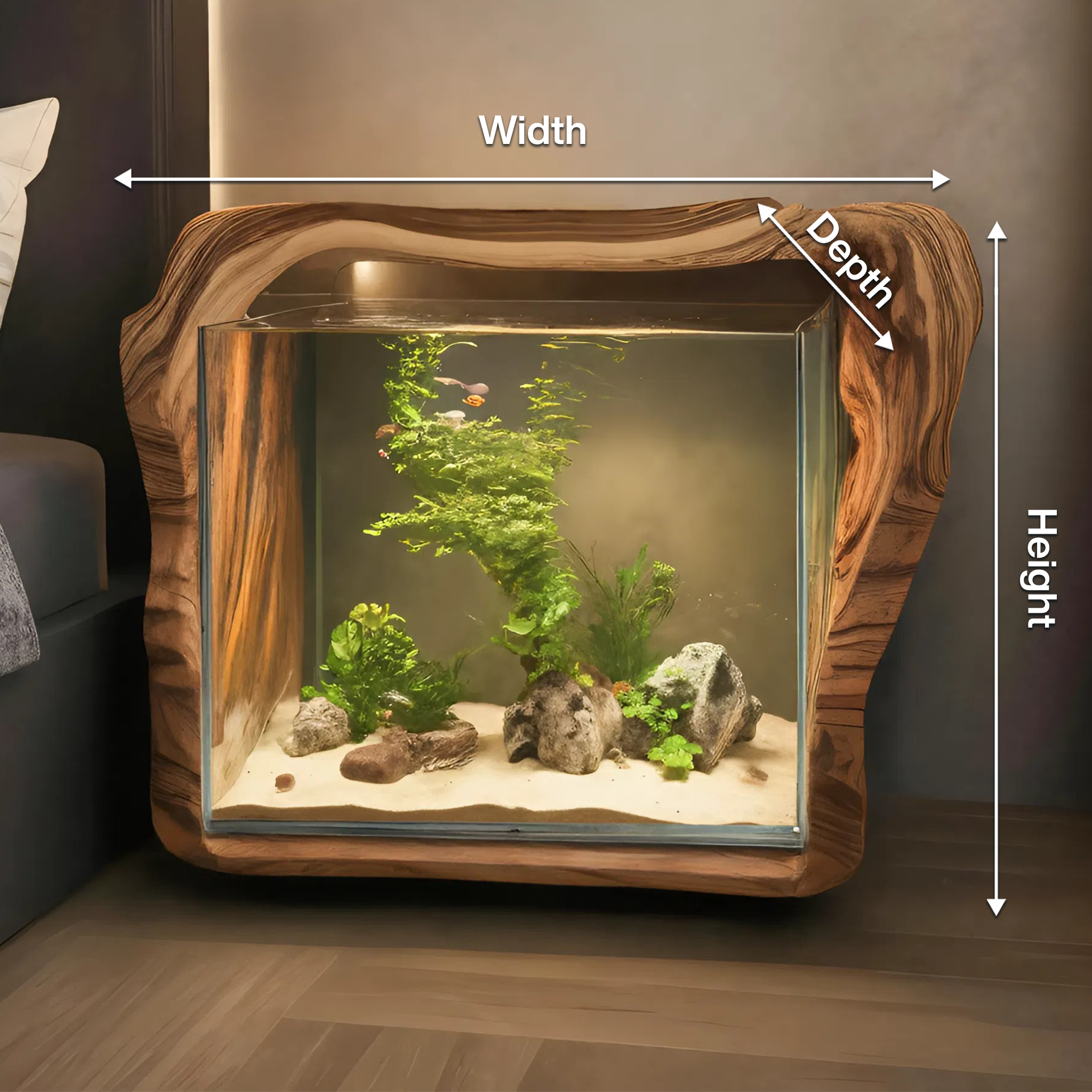 Rustic Live Edge Aquarium Frame For Bedroom And Living Room SITHTTTAM002