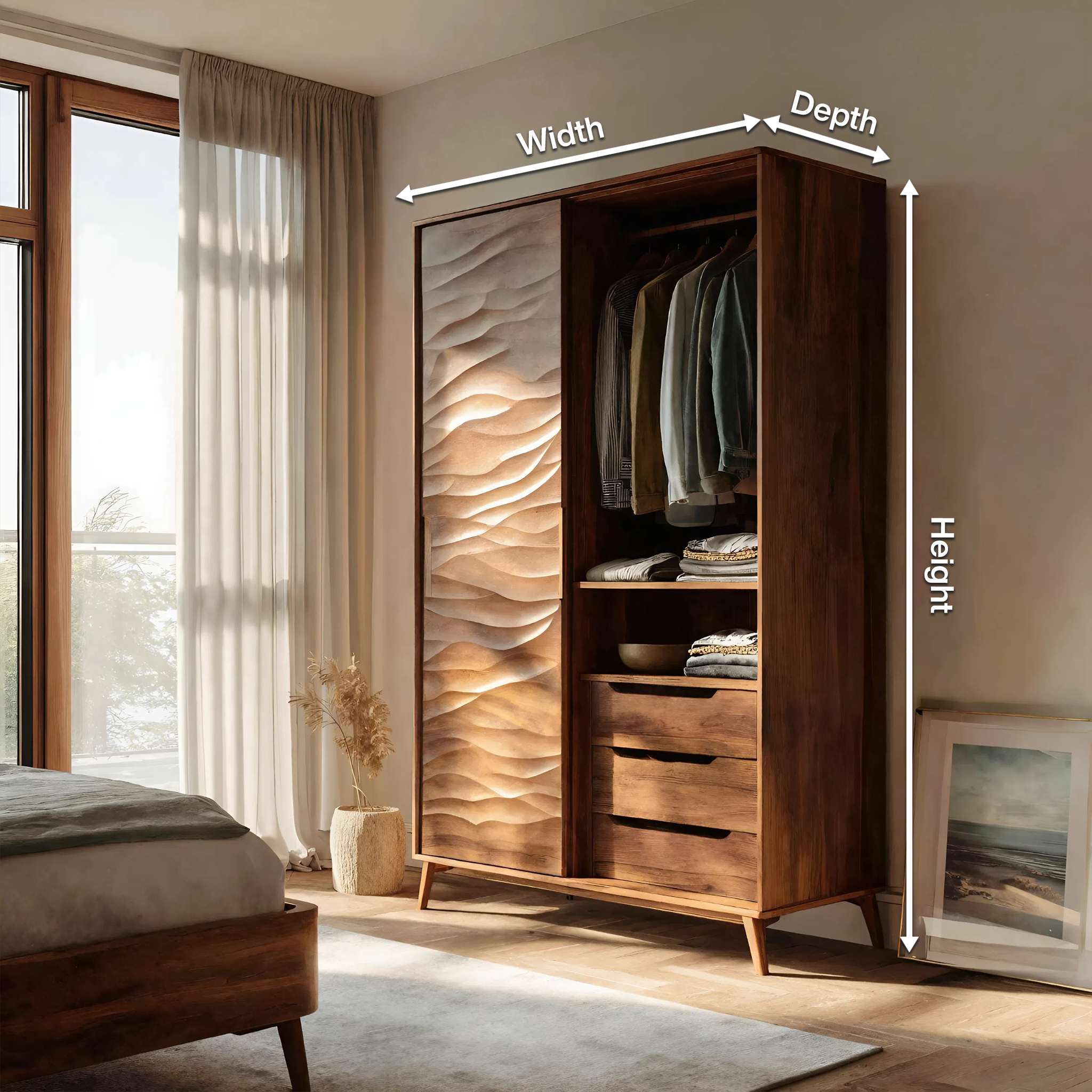 Organic Sculptural Wardrobe With Wave Door For Bedroom Interior RTTHHNWRE001