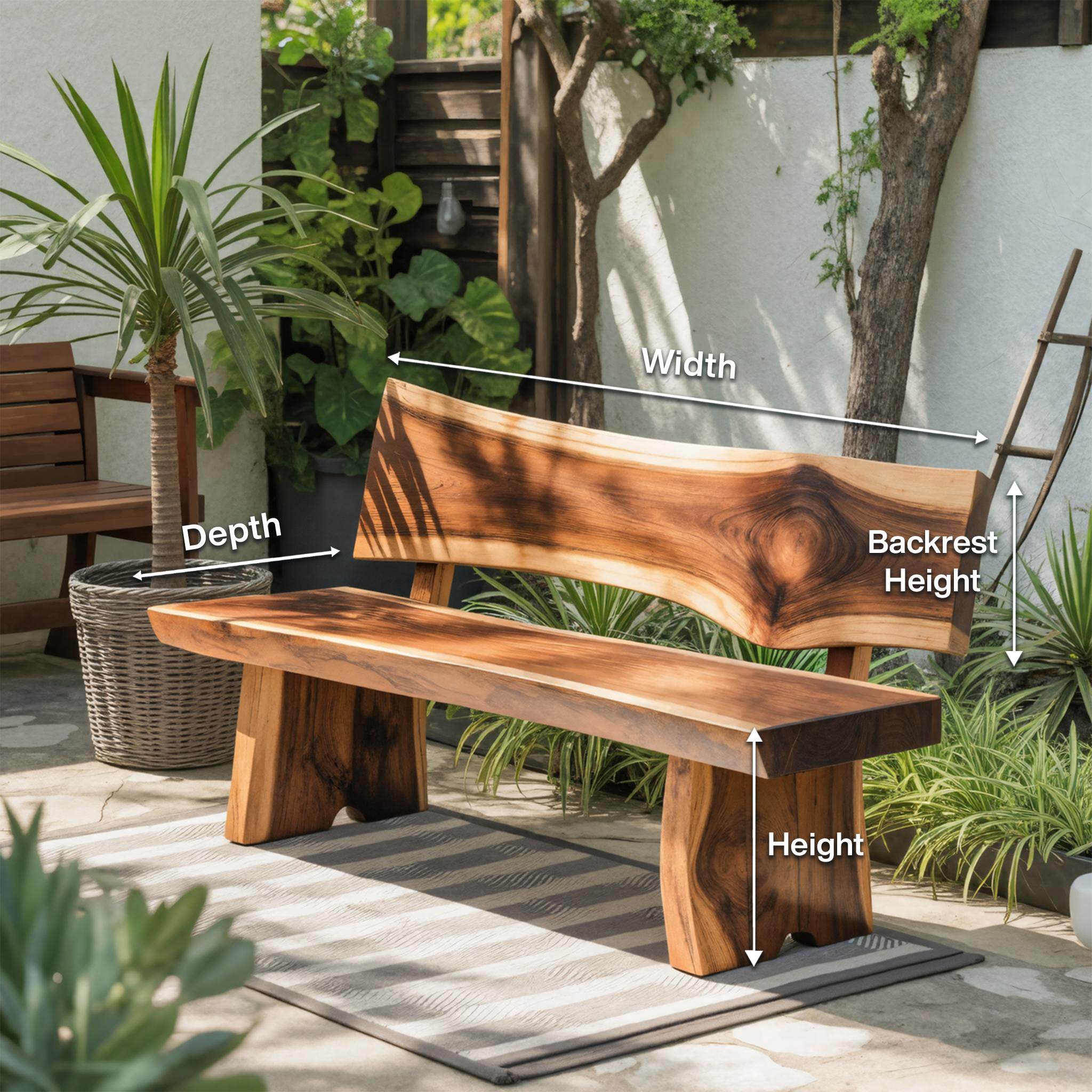 Contemporary Wood Bench With Sculpted Back For Patio Or Courtyard SITHTTCHR019