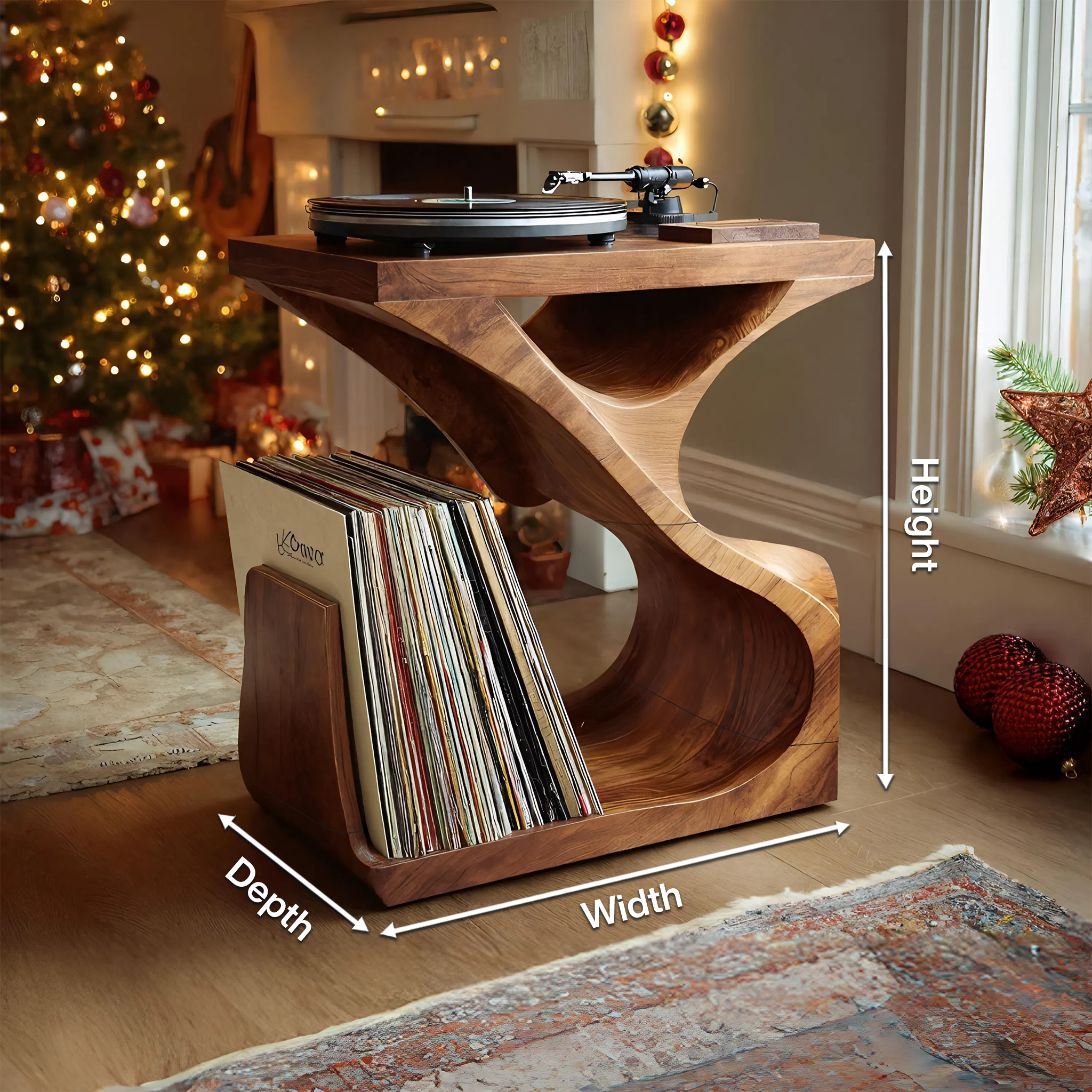 Modern Wooden Record Stand For Furniture Decor Holiday Gift SILDTTNCRS016