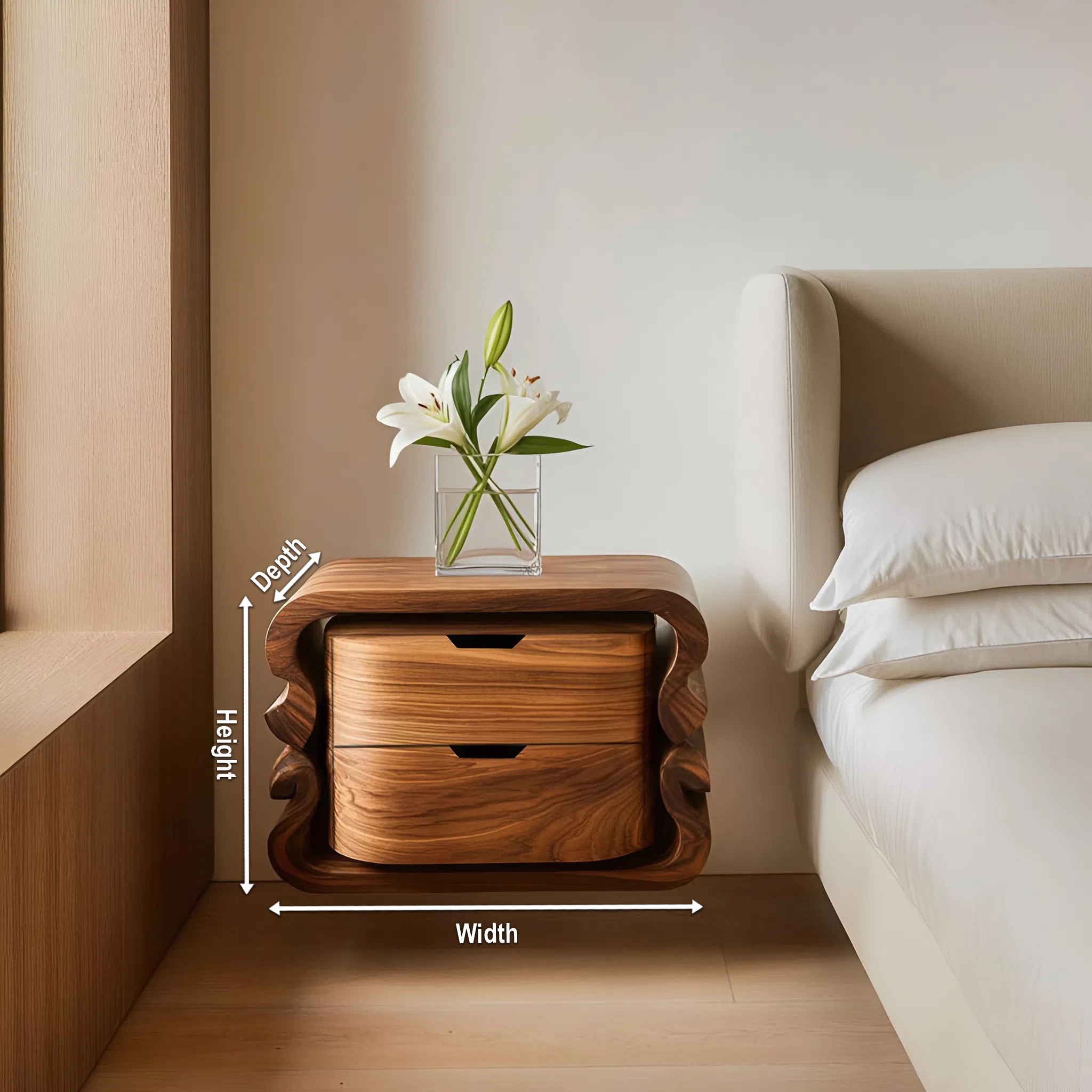 Sculptural Floating Nightstand For Modern Bedroom RTTHHNNS009