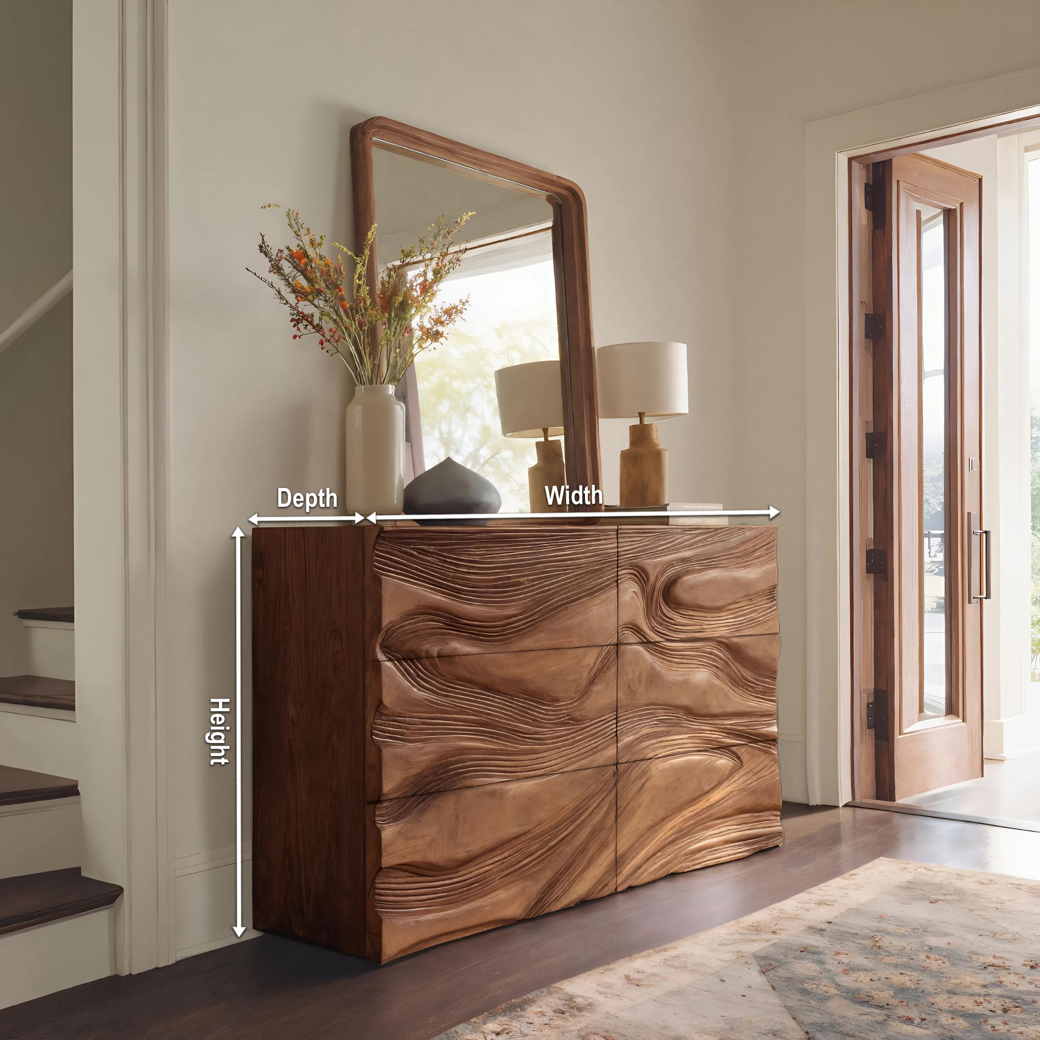 Minimalist Wooden Sideboard With Sculpted Wave Front For Living Decor RTTHHNSD010