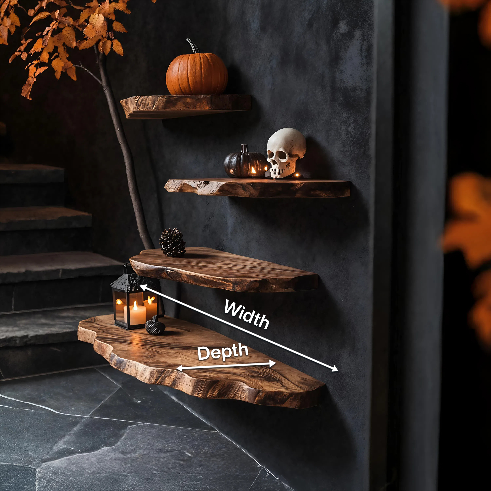 Mid Century Solid Wood Shelf For Bedroom Halloween Decor And Storage Space SILDTTRHFL004