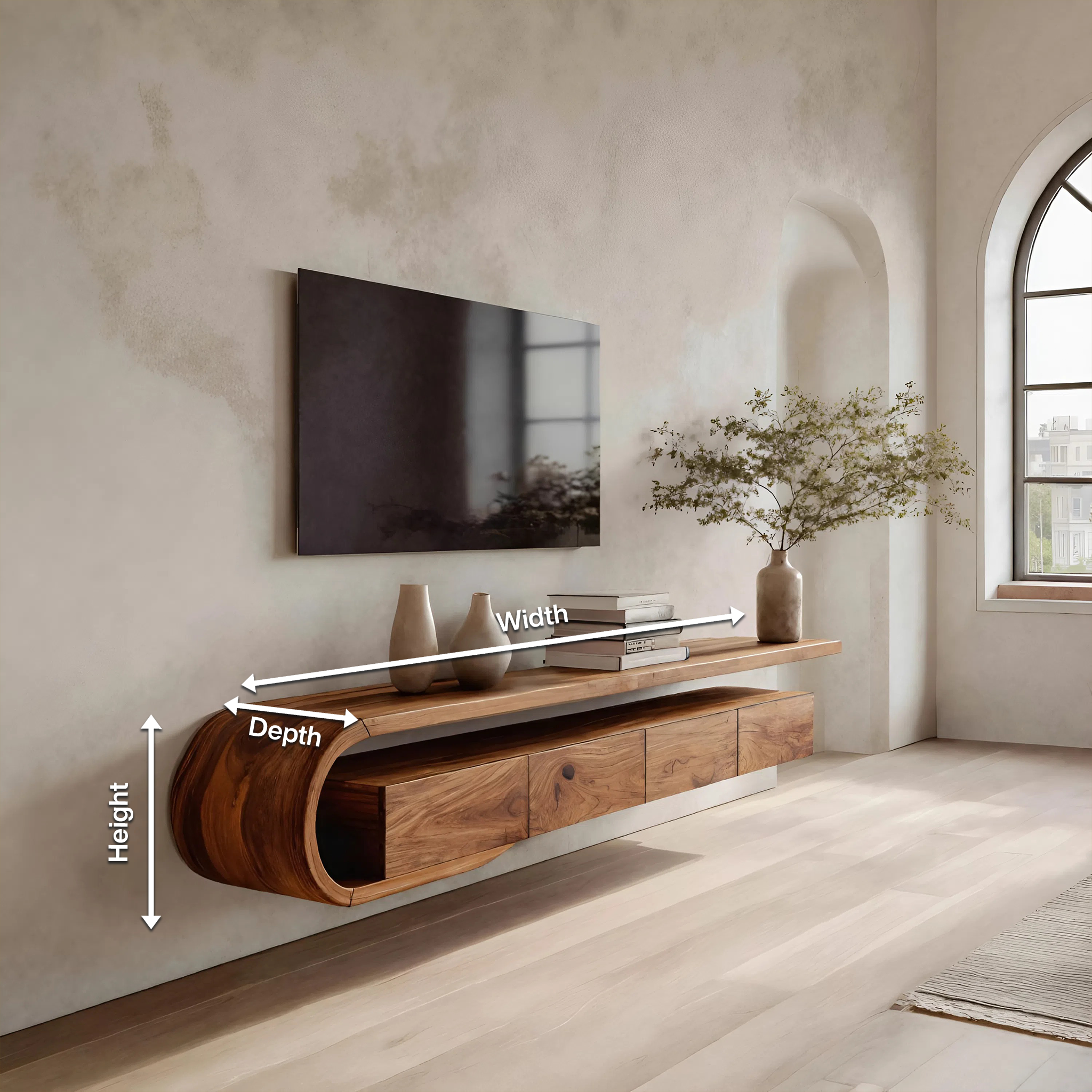 Modern Sculptural Wall Mounted TV Console For Living Room RTTHHNTVC056