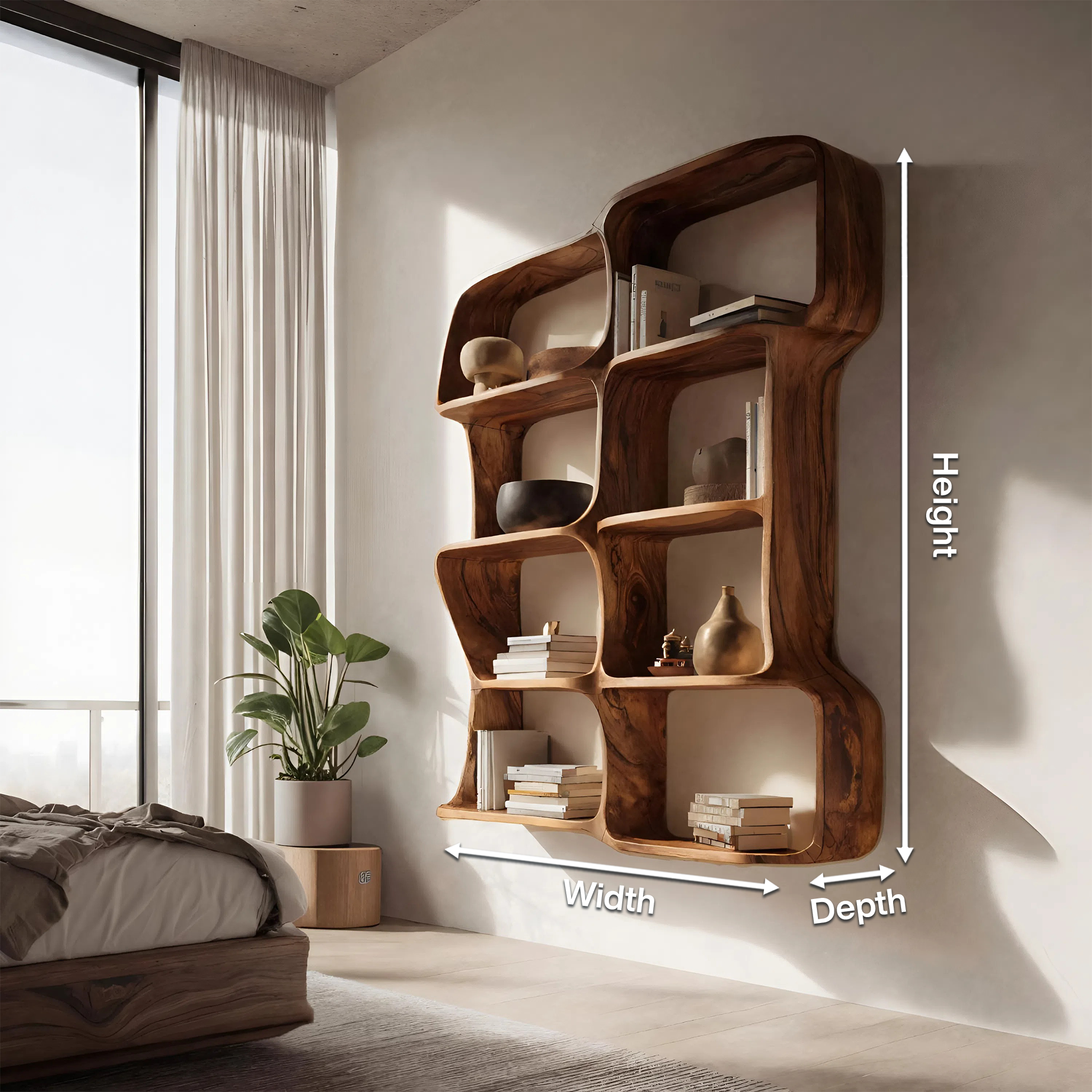 Modern Sculptural Floating Bookshelf For Bedroom Or Living Room SITHHNBS054