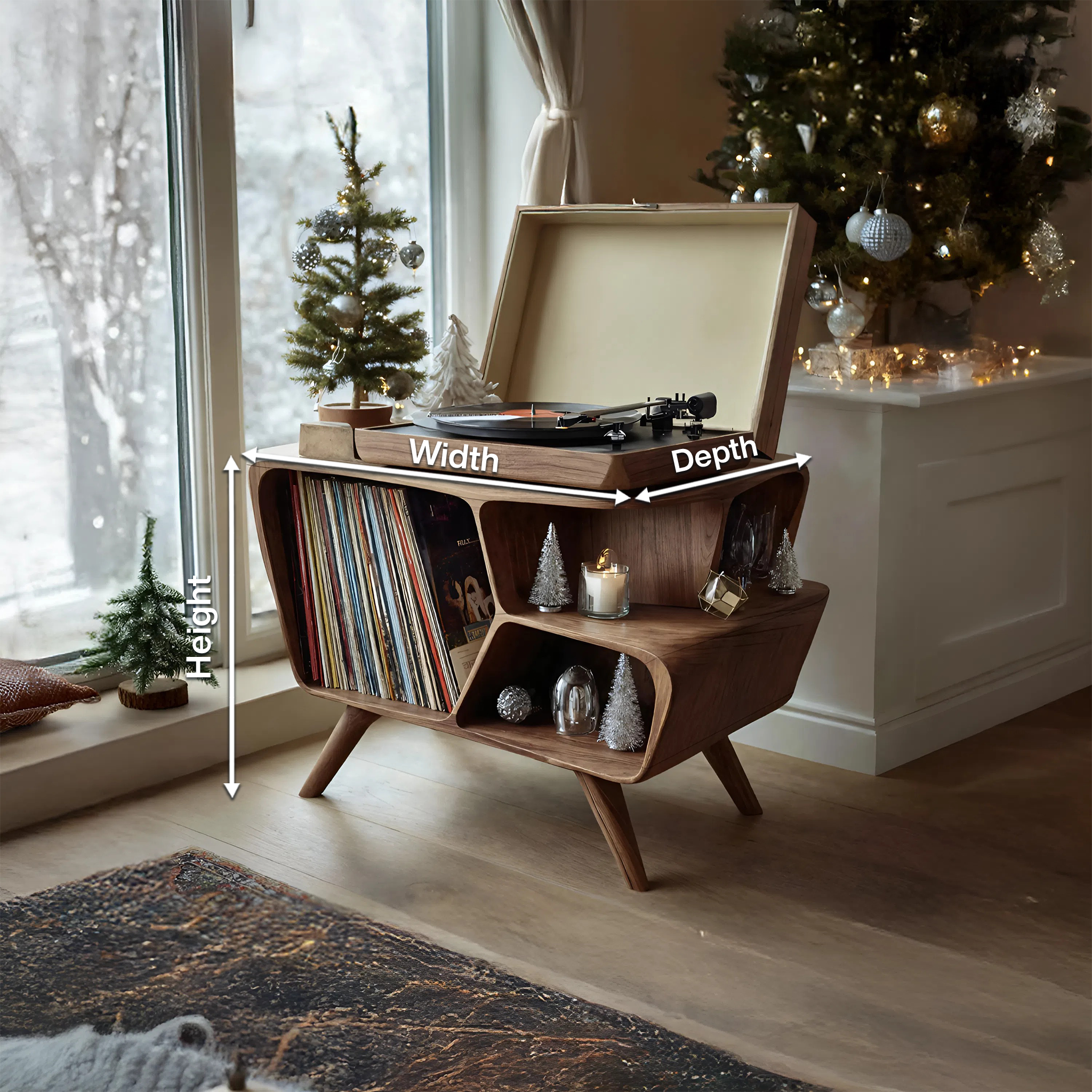 Mid Century Wooden Record Stand For Living Room Christmas Gift SILDTTNCRS001