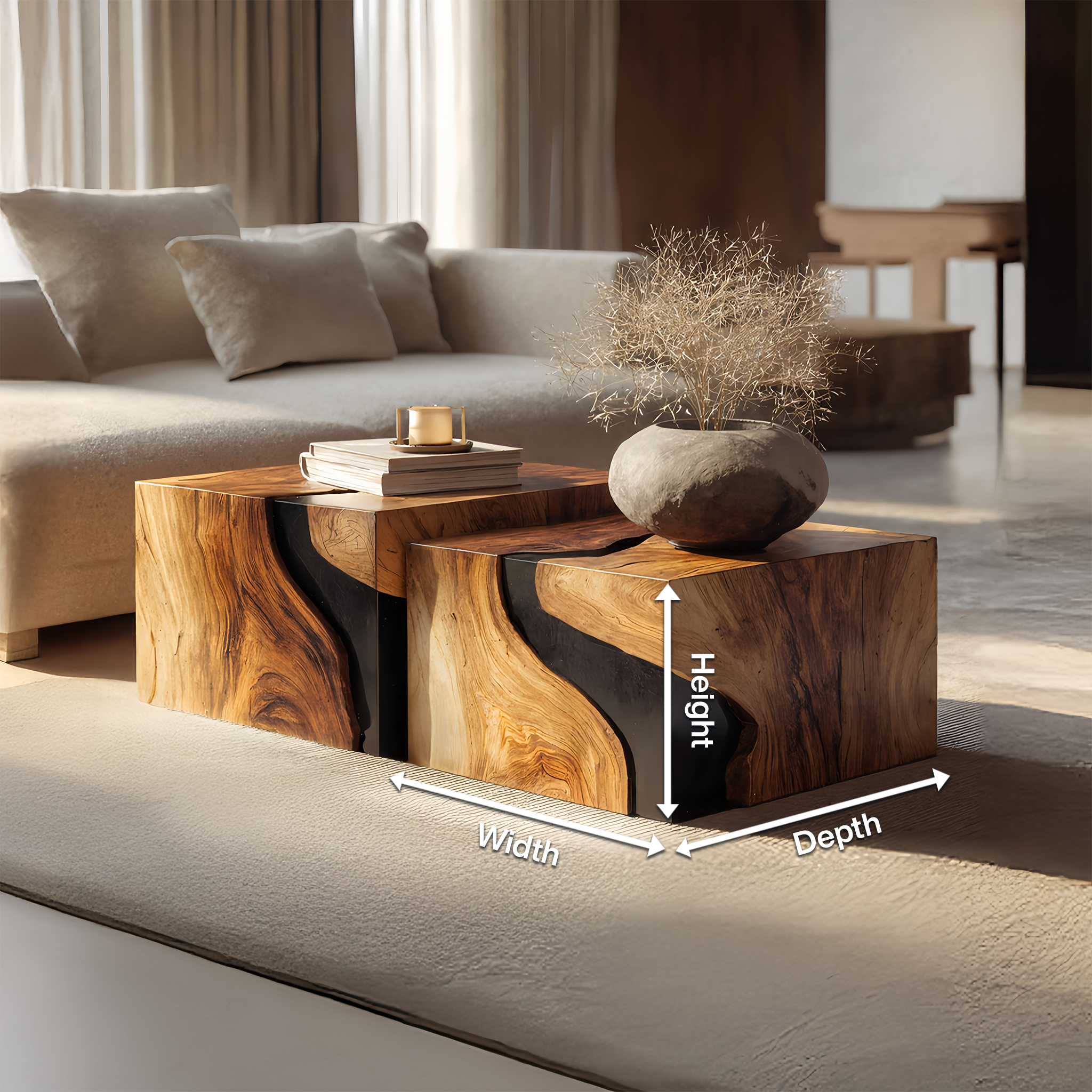 Farmhouse Solid Wood Cube Coffee Table For Cozy Rooms SILDTTNCF053