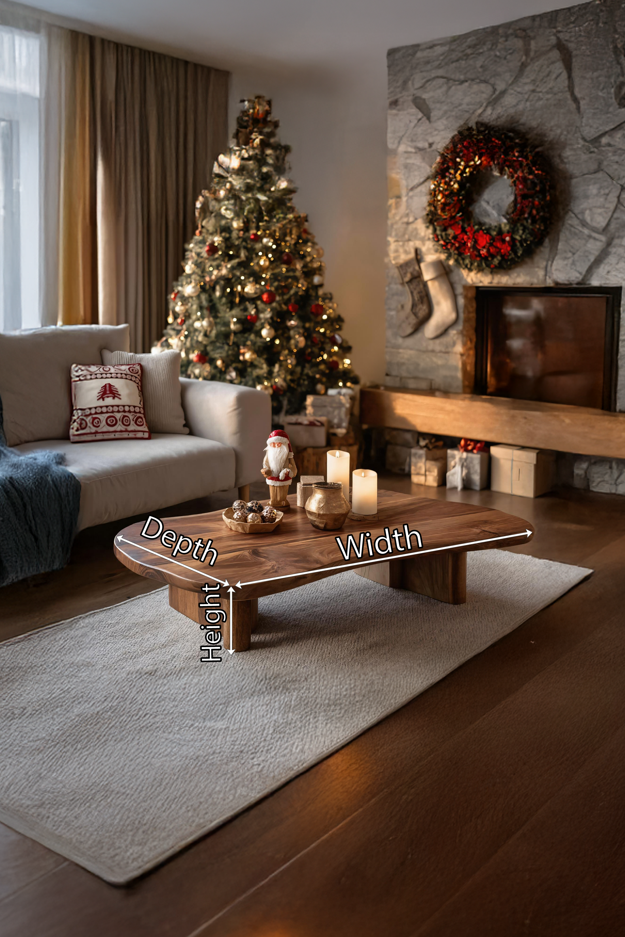 Farmhouse Solid Wood Coffee Table For Christmas Entryway Decor SILDTTRCCF001