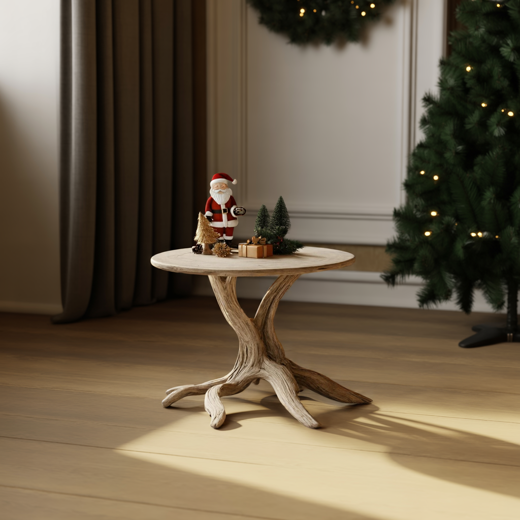 Handcrafted Solid Wood End Table For Living Room Winter Accent SILDTTRENC011