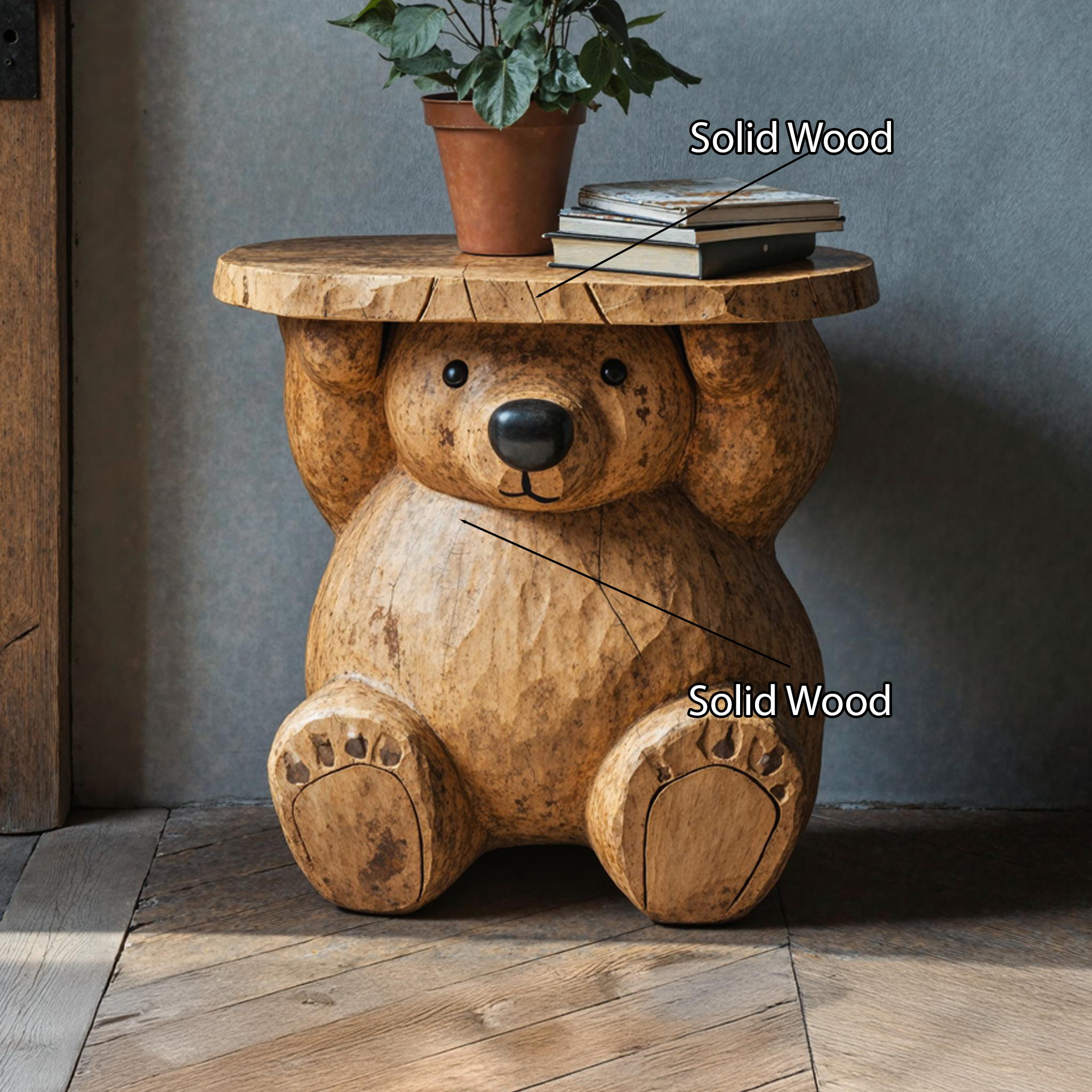 Handcrafted End Table Wood Bear Side Table SILDTEN071