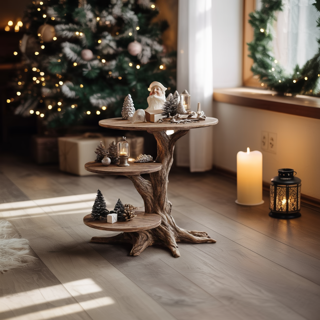 Farmhouse Solid Wood End Table For Living Room Xmas Accent SILDTTRENC002