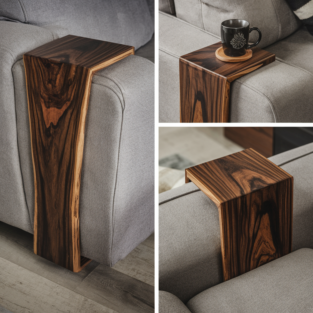 Farmhouse Sofa Armrest Table With Natural Wood Design SILDTAR001