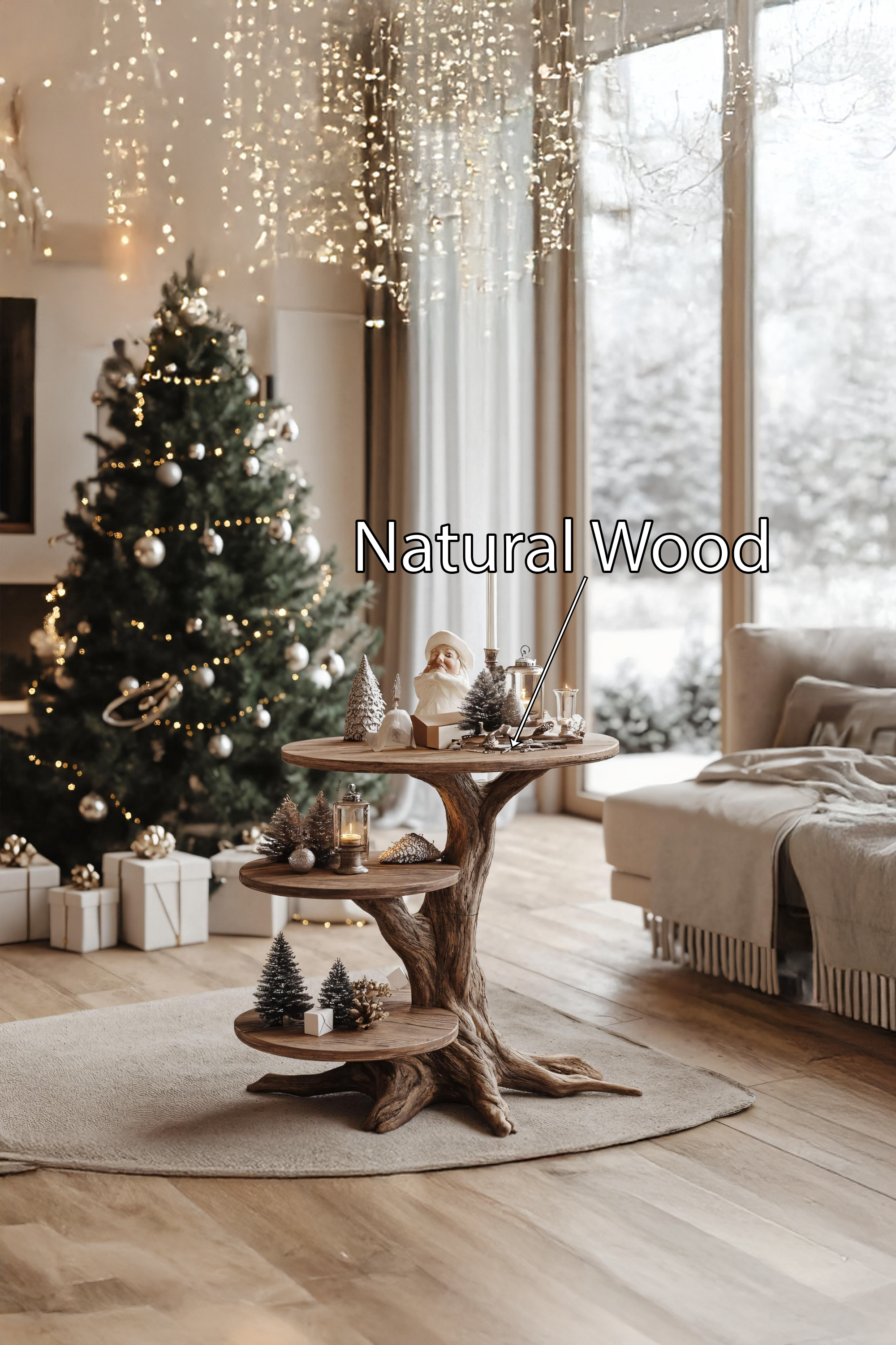 Farmhouse Solid Wood End Table For Living Room Xmas Accent SILDTTRENC002