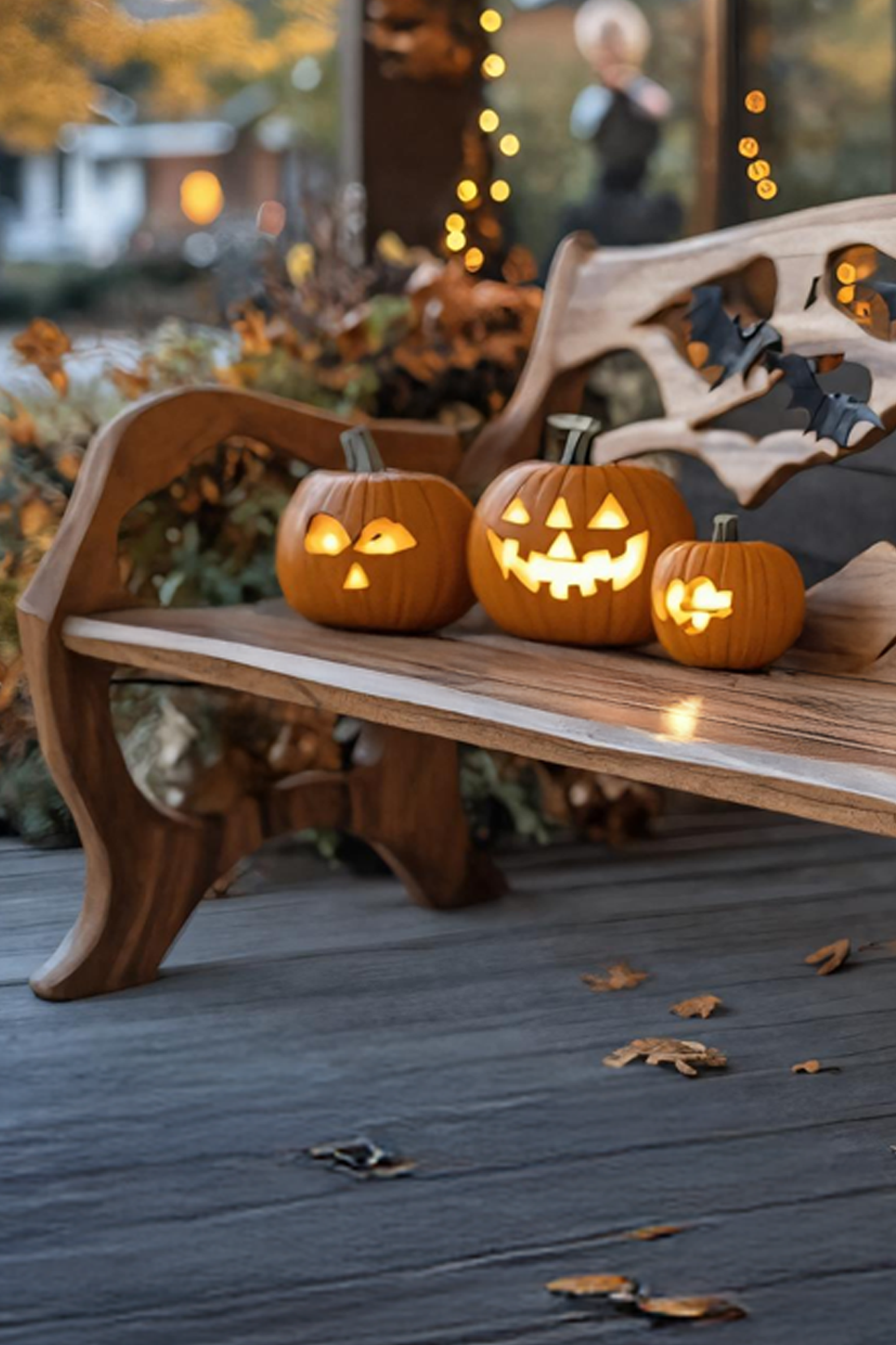 Rustic Solid Wood Halloween Bench For Outdoor Garden Design SILDTTNHOB031