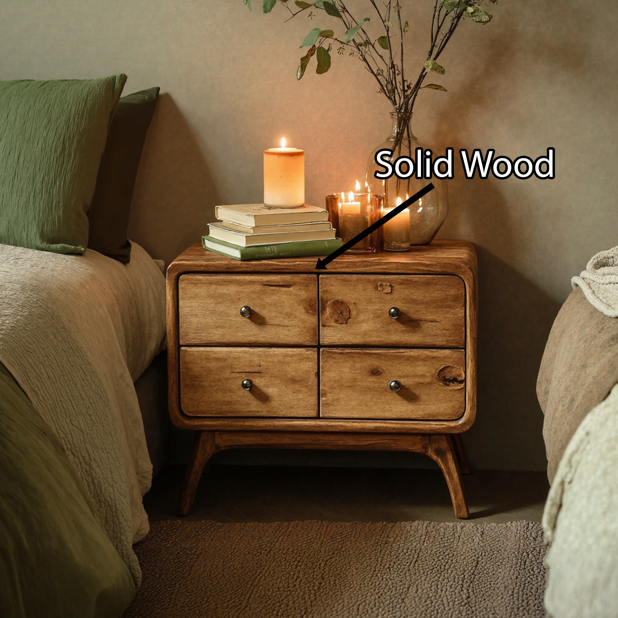 Rustic Standing Bedside Table With 4 Drawers SILDTNS008