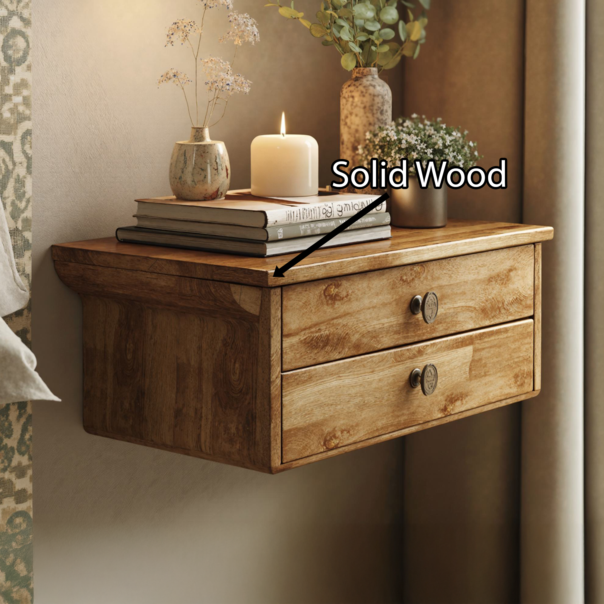 Solid Wood Rustic Nightstand With 2 Drawers SILDTNS005