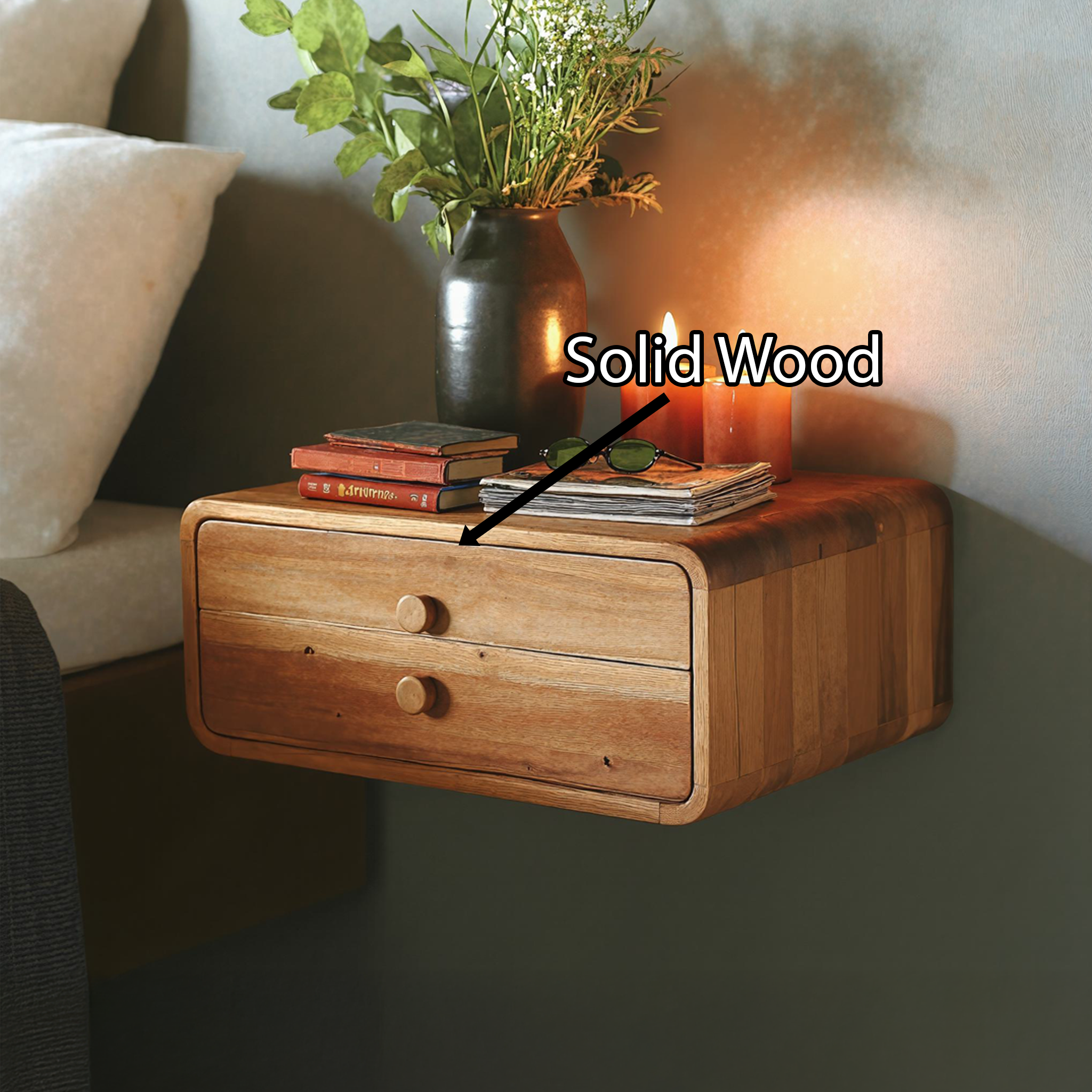 Rustic Handcrafted Floating Nightstand With Storage Drawer SILDTNS010