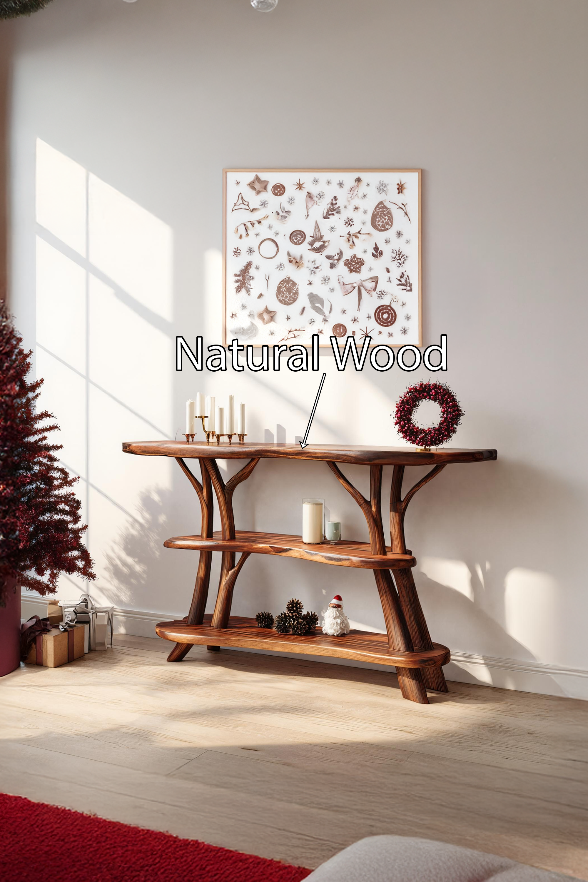 Modern Wooden Live Edge Console Table For Seasonal Holiday Xmas Furniture SILDTTRCSC028