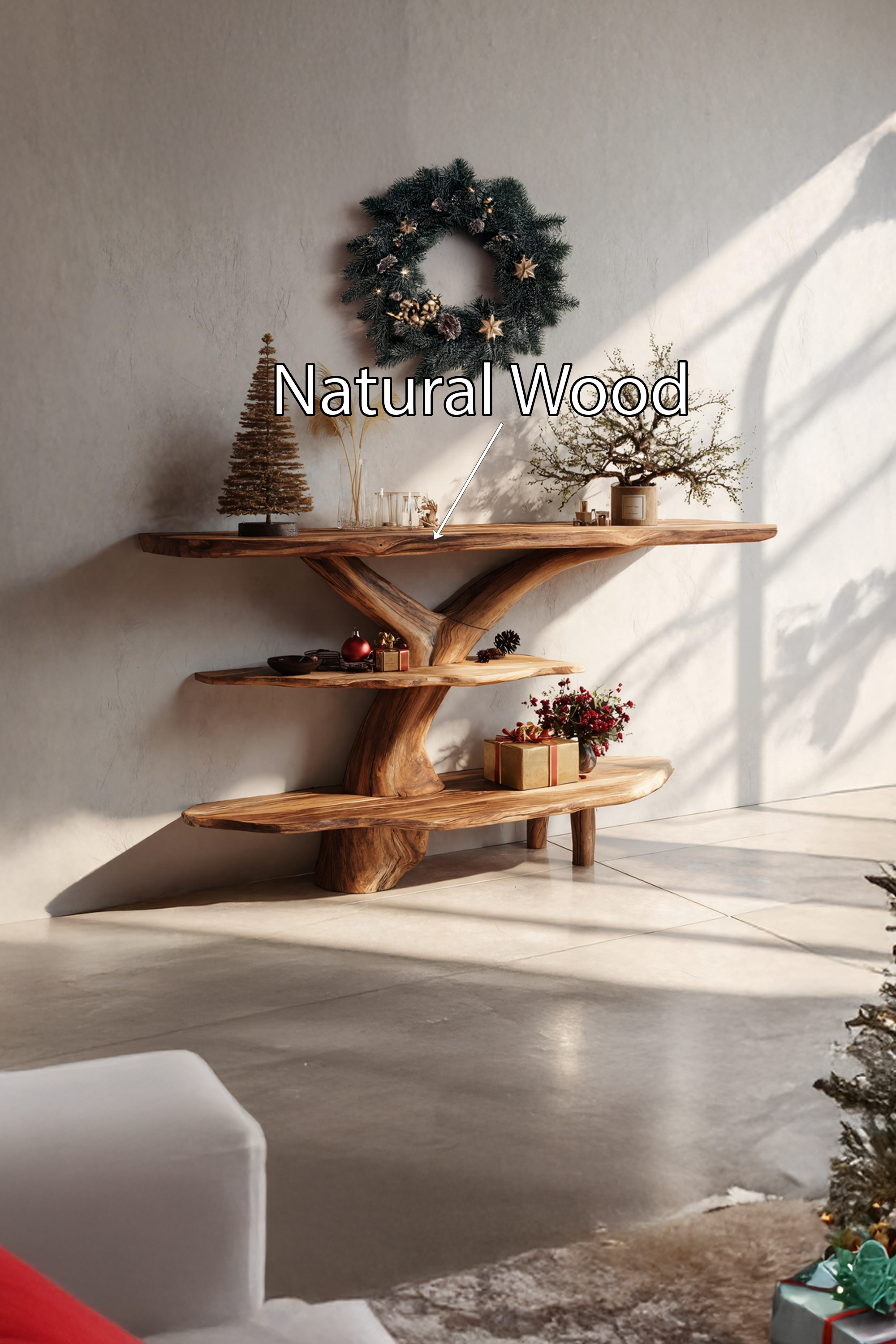 Mid Century Wooden Live Edge Console Table For Christmas Living Room Style SILDTTRCSC025