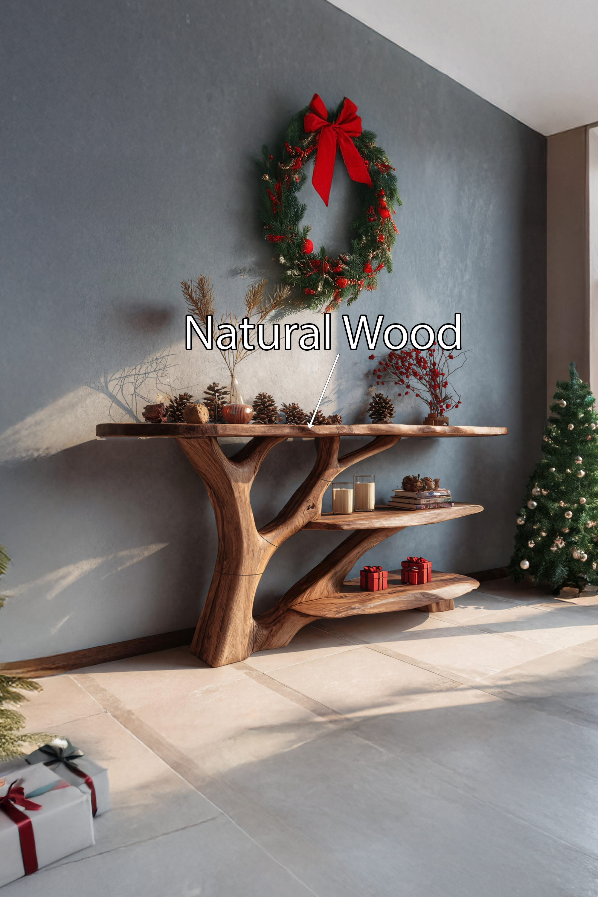 Handcrafted Live Edge Entryway Table For Seasonal Holiday Xmas Living Room SILDTTRCSC019