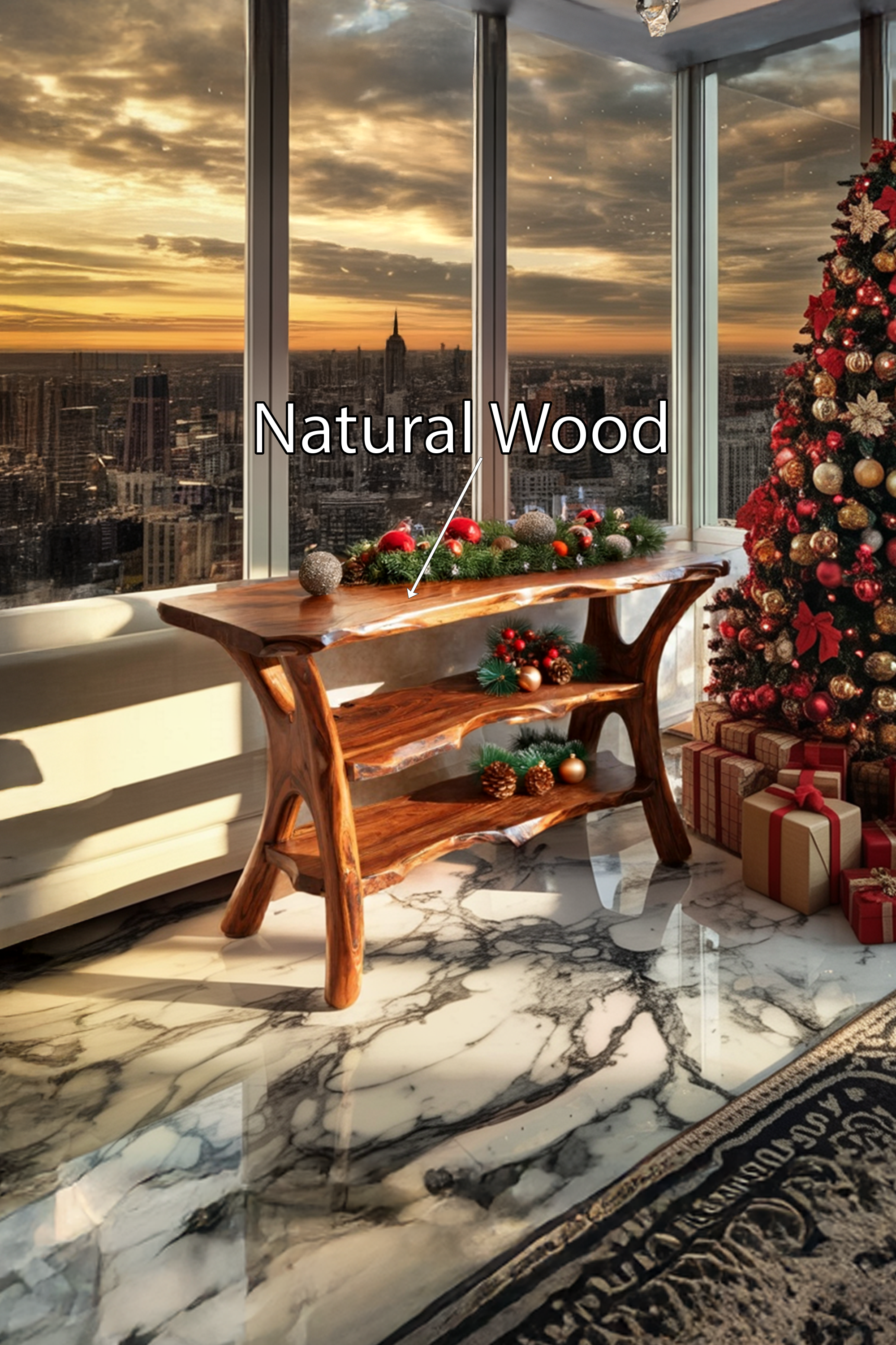 Farmhouse Wooden Live Edge Console Table For Seasonal Holiday Bedroom Decor SILDTTRCSC038