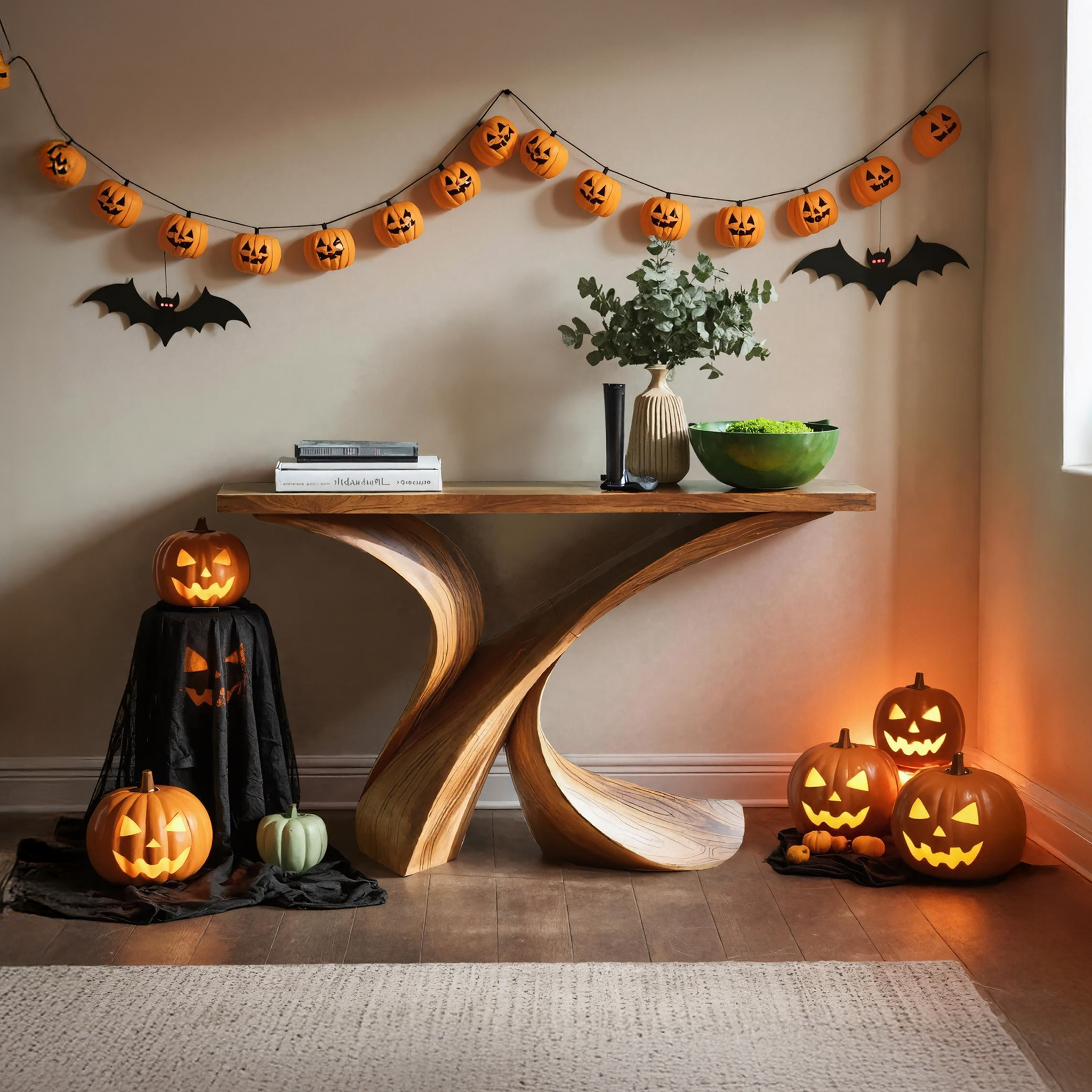 Mid Century Wooden Live Edge Console Table For Living Room Halloween Decor SILDTTRHCS001