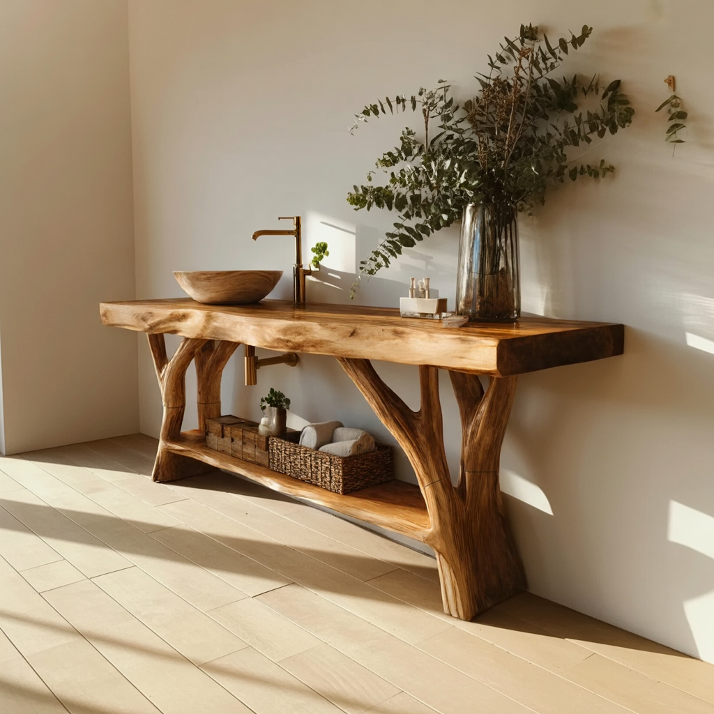 Mid Century Live Edge Tree Trunk Vanity For Stylish Furniture Design SILDTTRBRV078