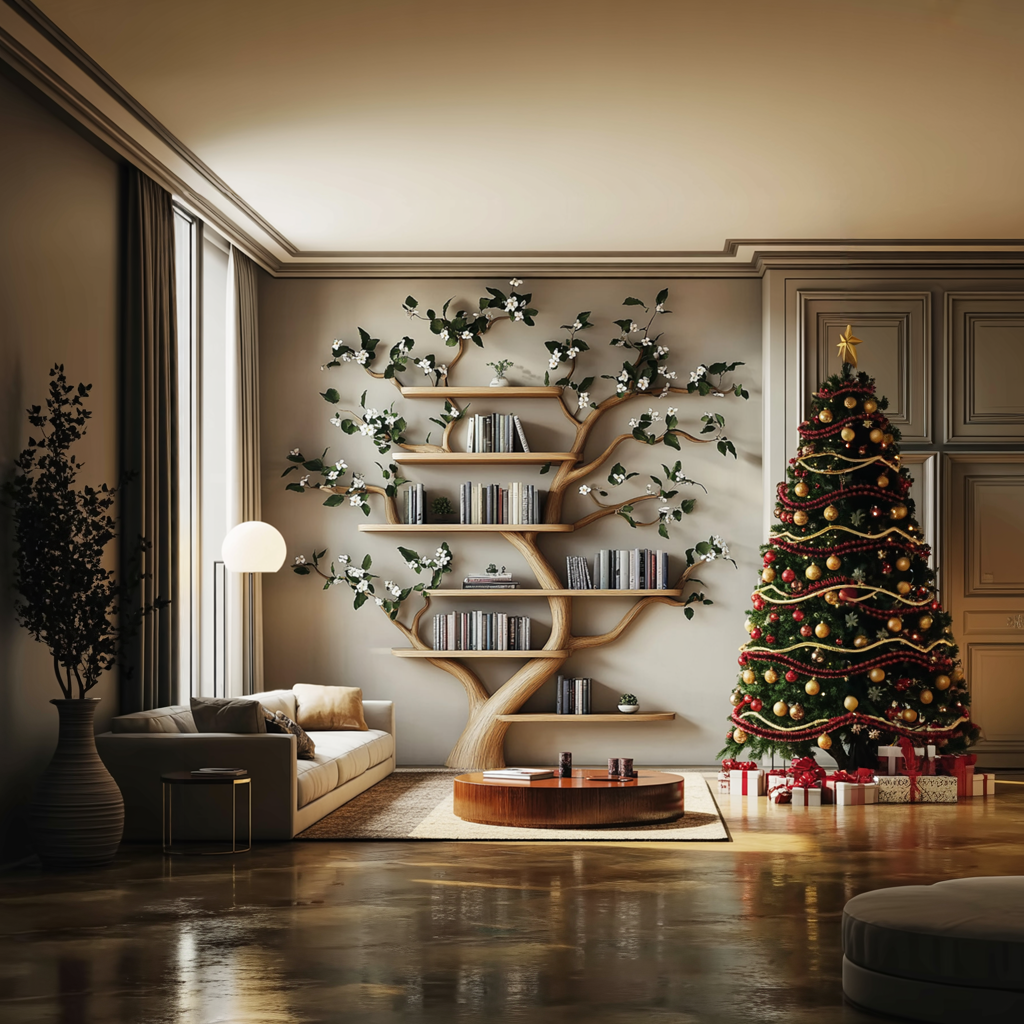 Mid Century Tree Wall Shelf Christmas Living Room SINLKITB578