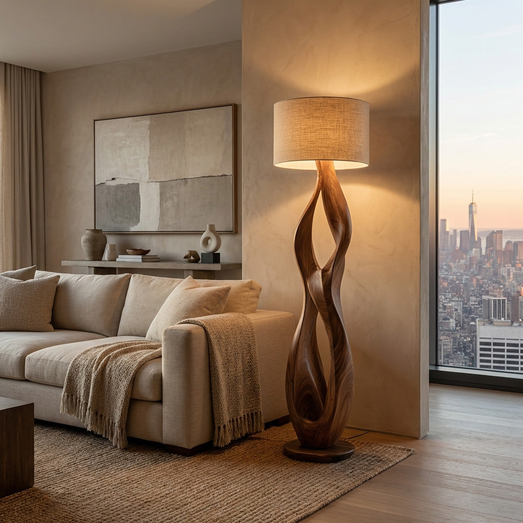 Minimalist Wooden Lamp With Drum Shade For Bedroom RTTHHNLAM067