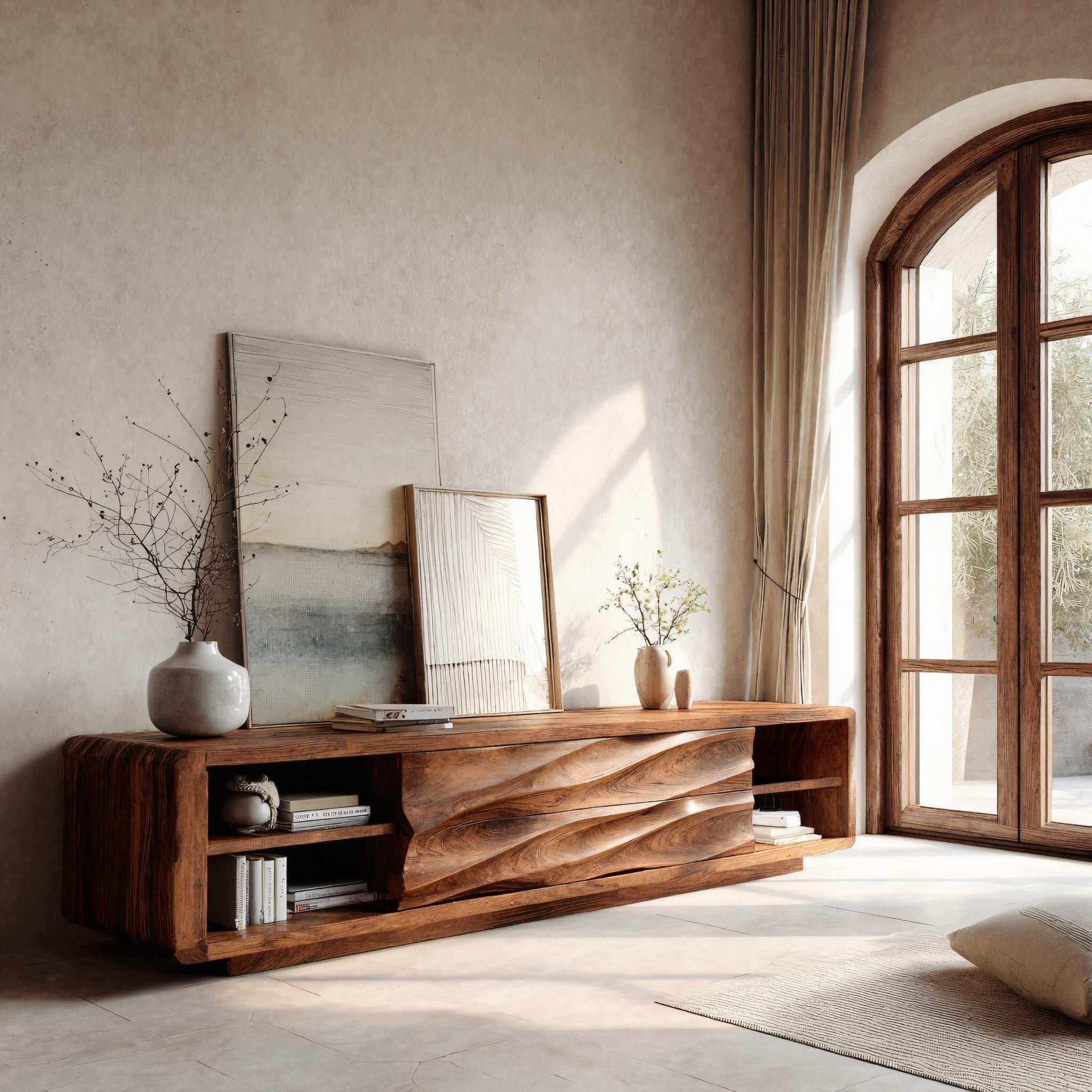 Quiet Luxury Low Sculpted Sideboard For Living Room RTTHHNSD024