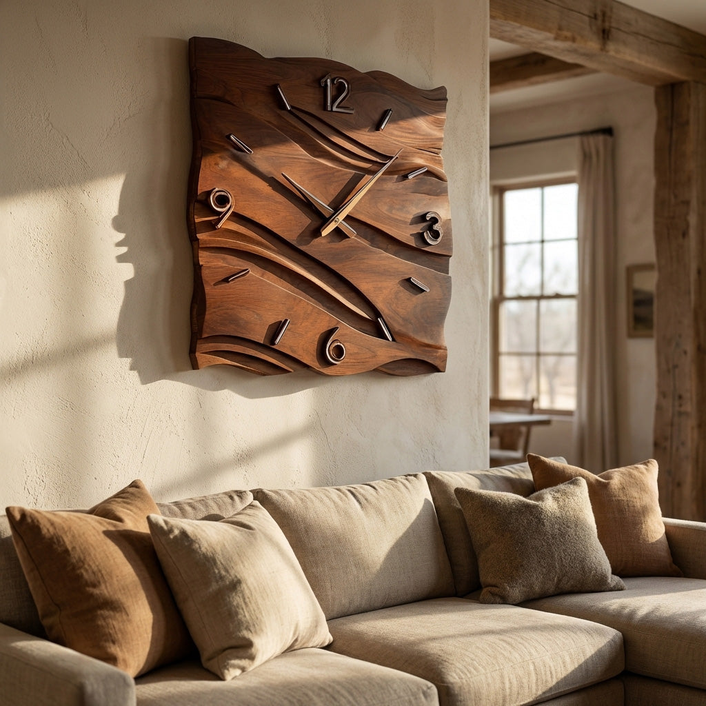 Organic Modern Wood Wave Wall Clock Decor For Living Room RTTHHNWAC019