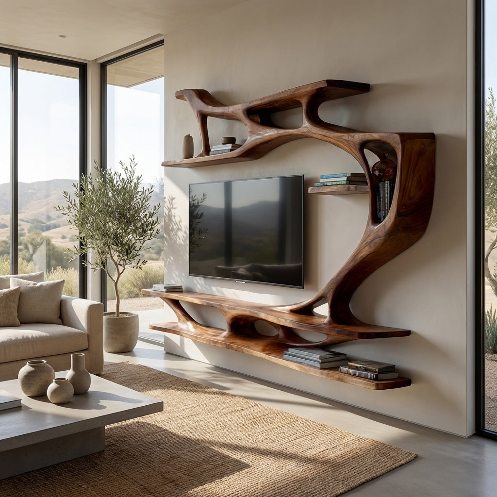 Organic Modern Sculptural Wall TV Shelf For Living Room RTTHHNTVC090