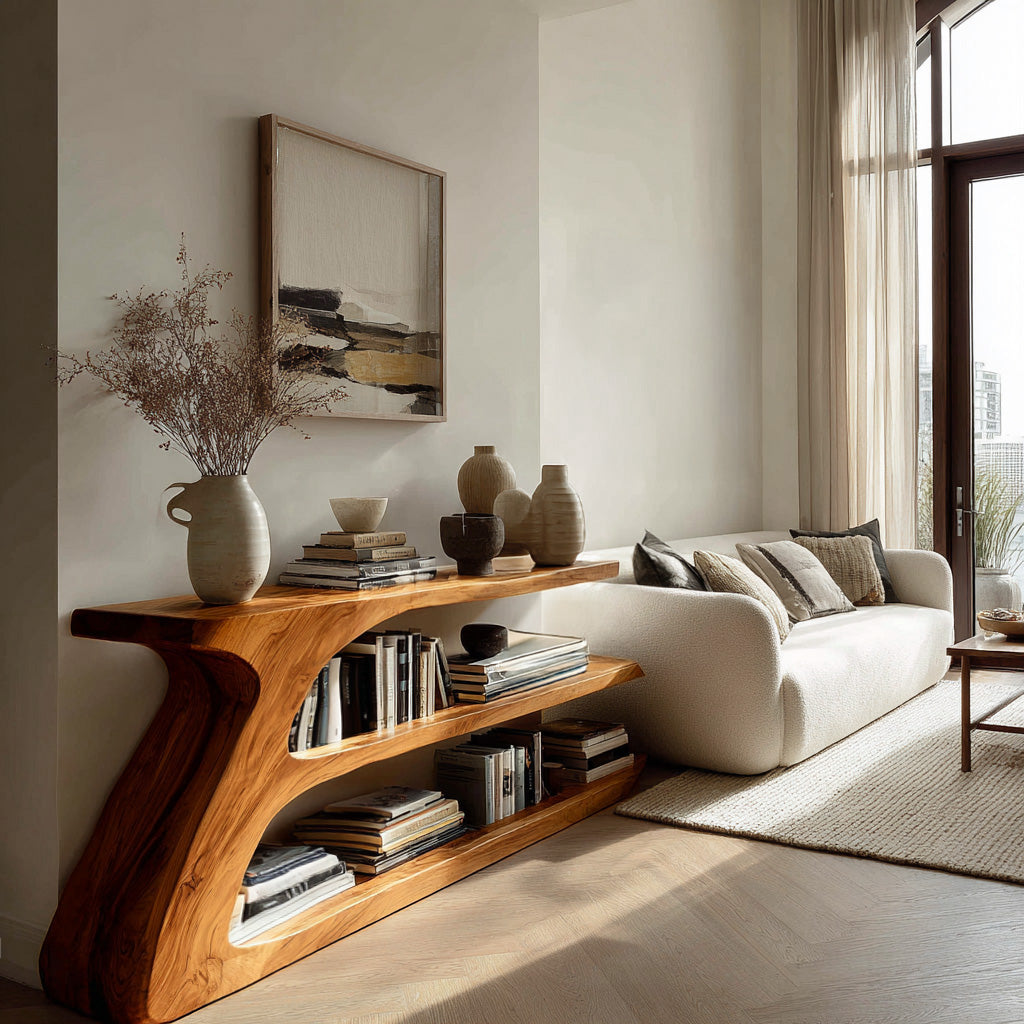 Modern Organic Wood Console Table With Shelf For Living Room RTTHHNCS010