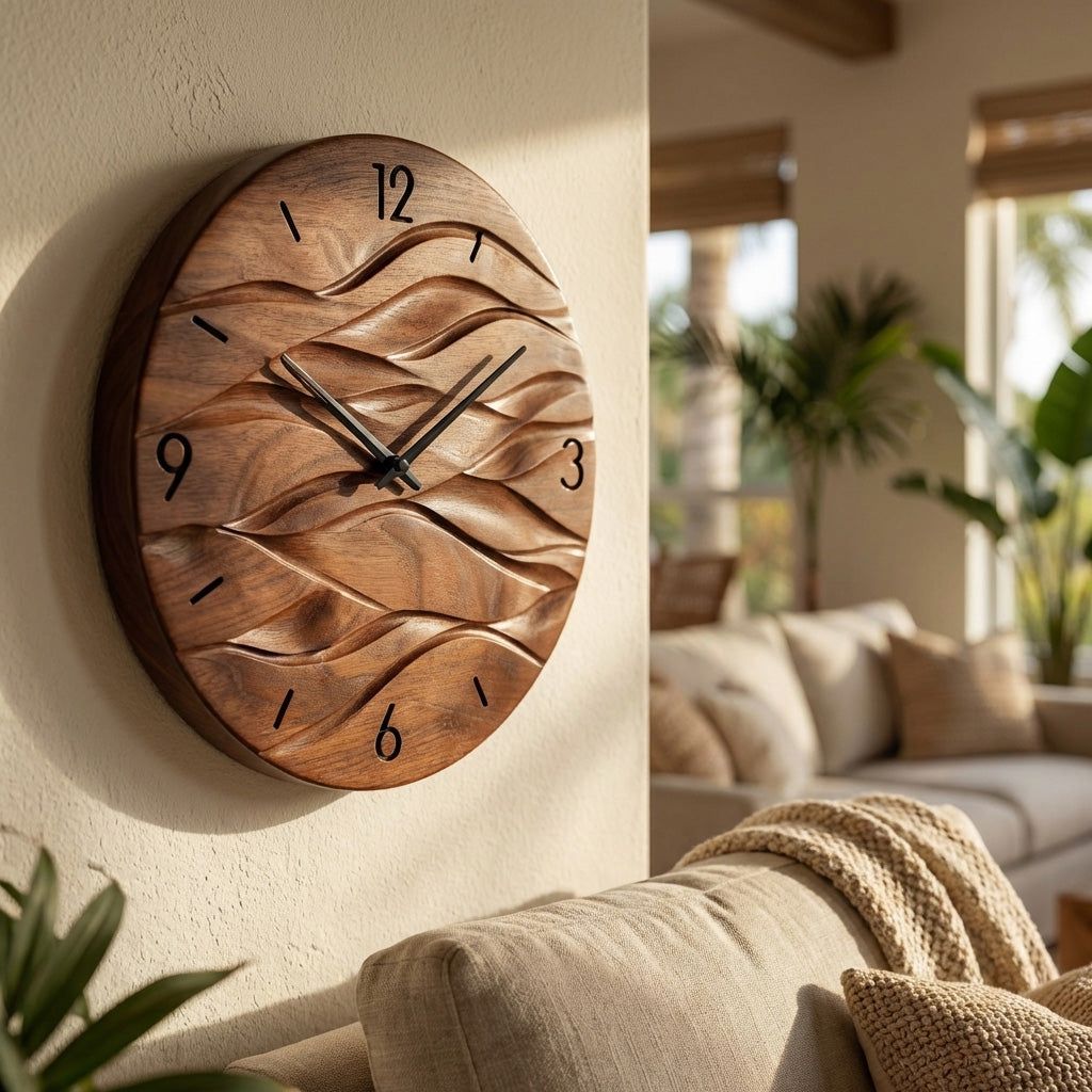 Organic Modern Wood Wave Wall Clock For Living Room RTTHHNWAC018