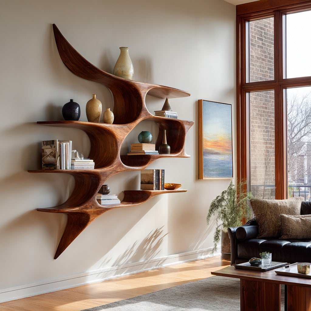 Artistic Wooden Wall Shelf For Living Room Decor RTTHHNWMS005