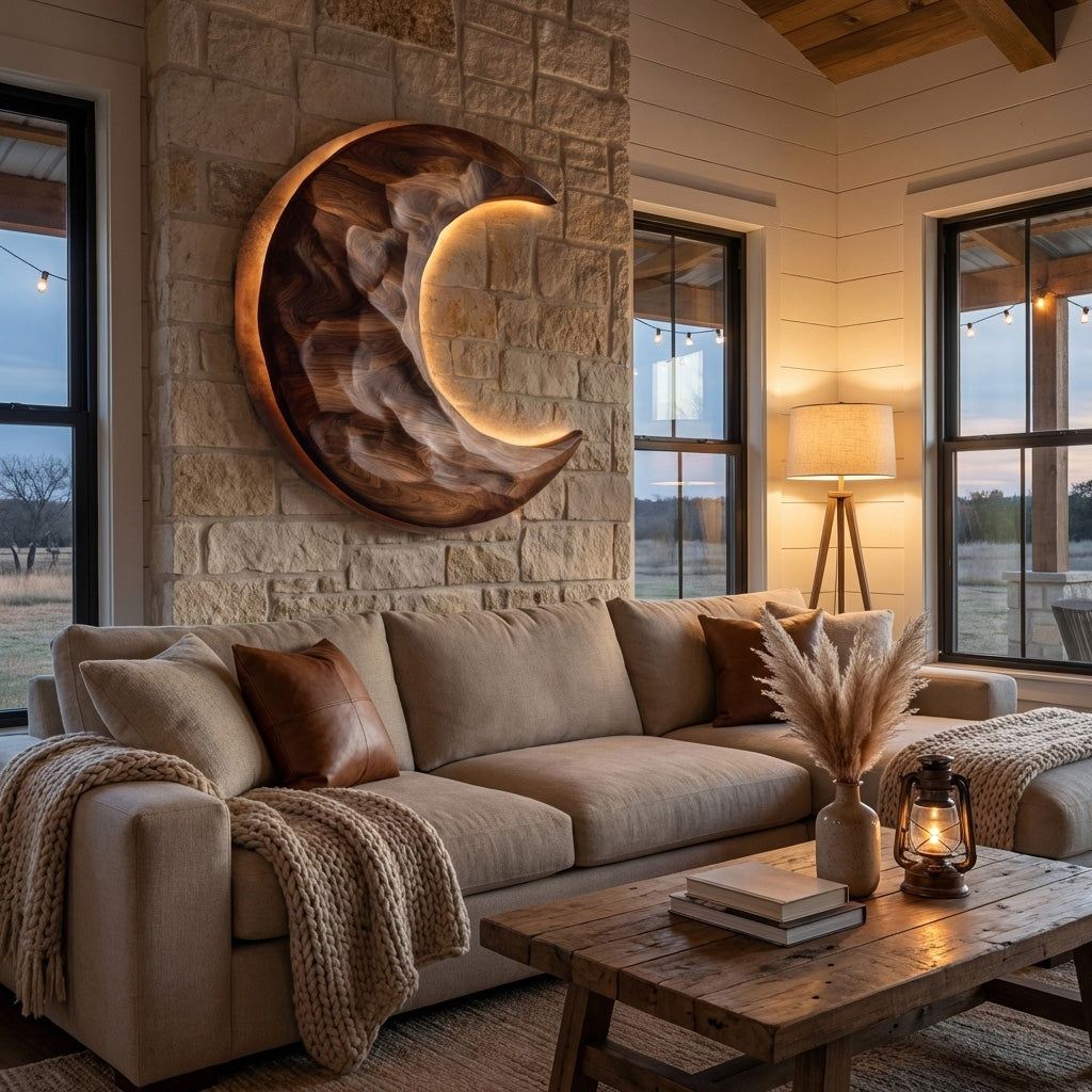 Organic Modern Crescent Wood Wall Art  For Living Room RTTHHNWA169