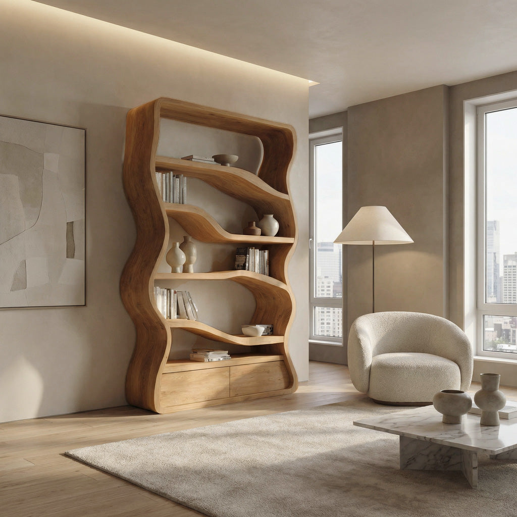 Modern Curved Wooden Bookshelf For Living Room RTTHHNBS119